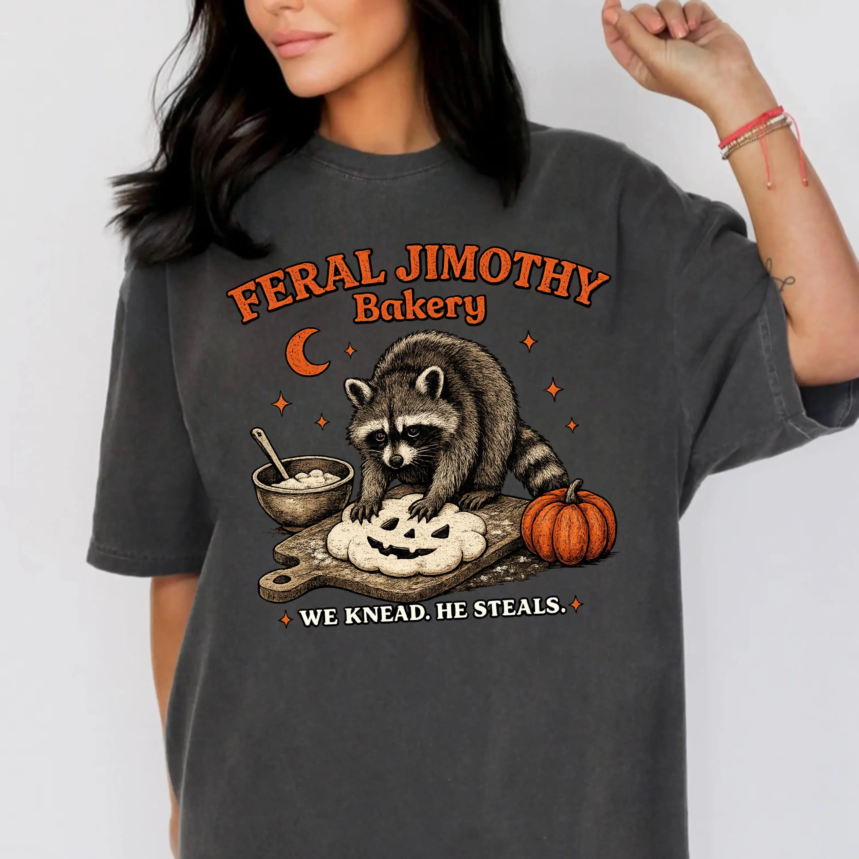 Comfort Colors Feral Jimothy Bakery Raccoon Shirt, Funny Pumpkin Baking Halloween Spooky Season Fall Tee Gift - photo 4