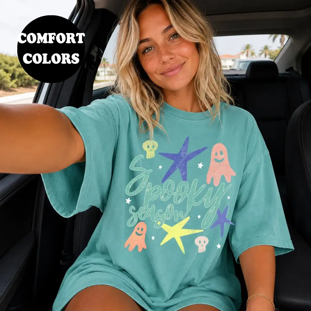Comfort Colors Spooky Season Star Ghost Shirt, Trendy Oversized Fall Summer Halloween Graphic Tee for Women - photo 2