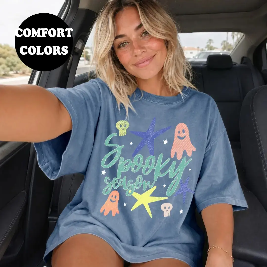 Comfort Colors Spooky Season Star Ghost Shirt, Trendy Oversized Fall Summer Halloween Graphic Tee for Women - photo 4