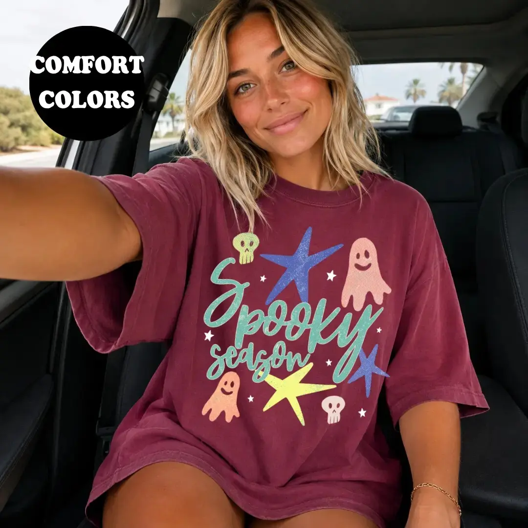 Comfort Colors Spooky Season Star Ghost Shirt, Trendy Oversized Fall Summer Halloween Graphic Tee for Women - photo 5