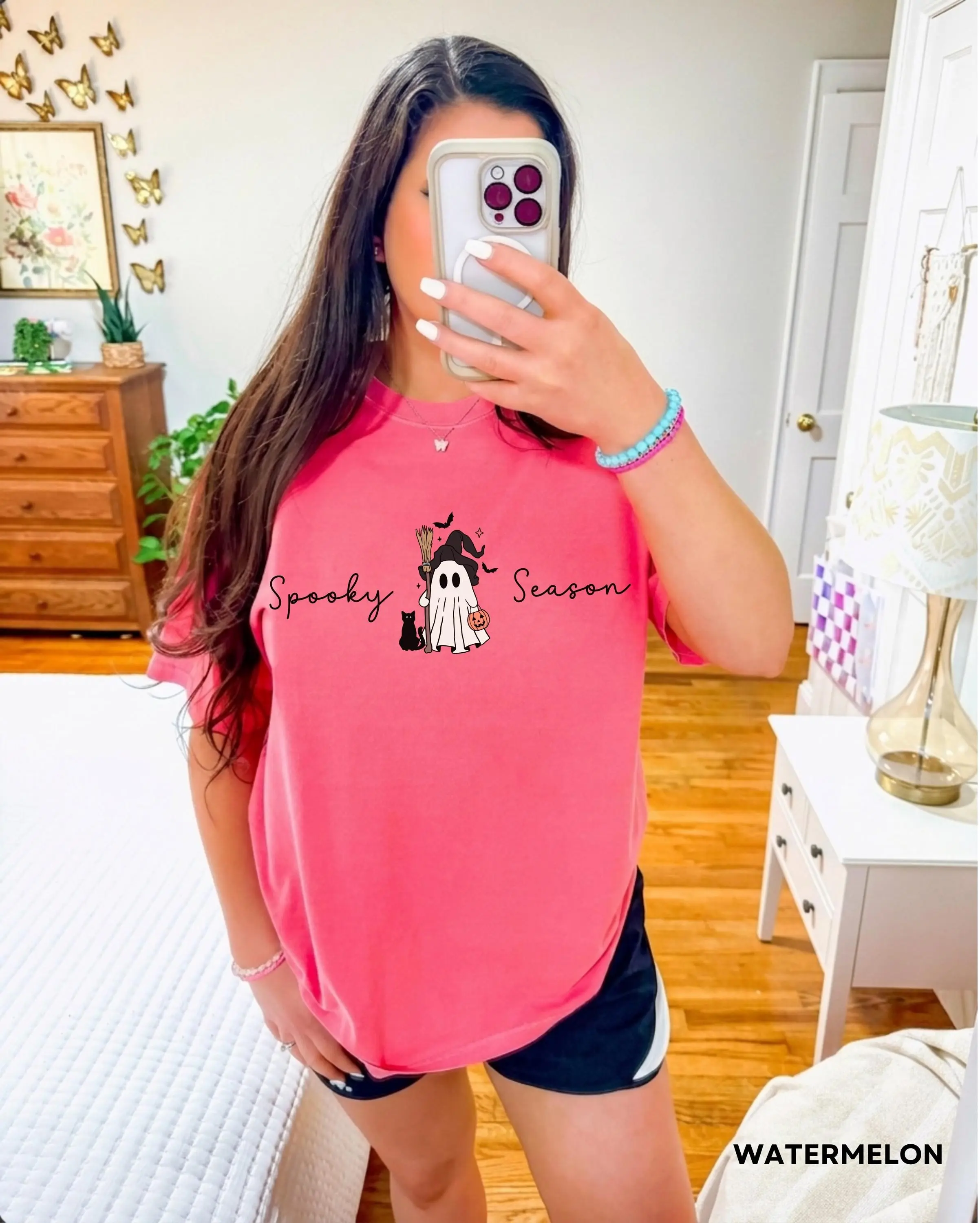Comfort Colors Spooky Season Shirt for Women, Cute Ghost Black Cat Halloween Tee, Fall Graphic Womens Top - photo 4