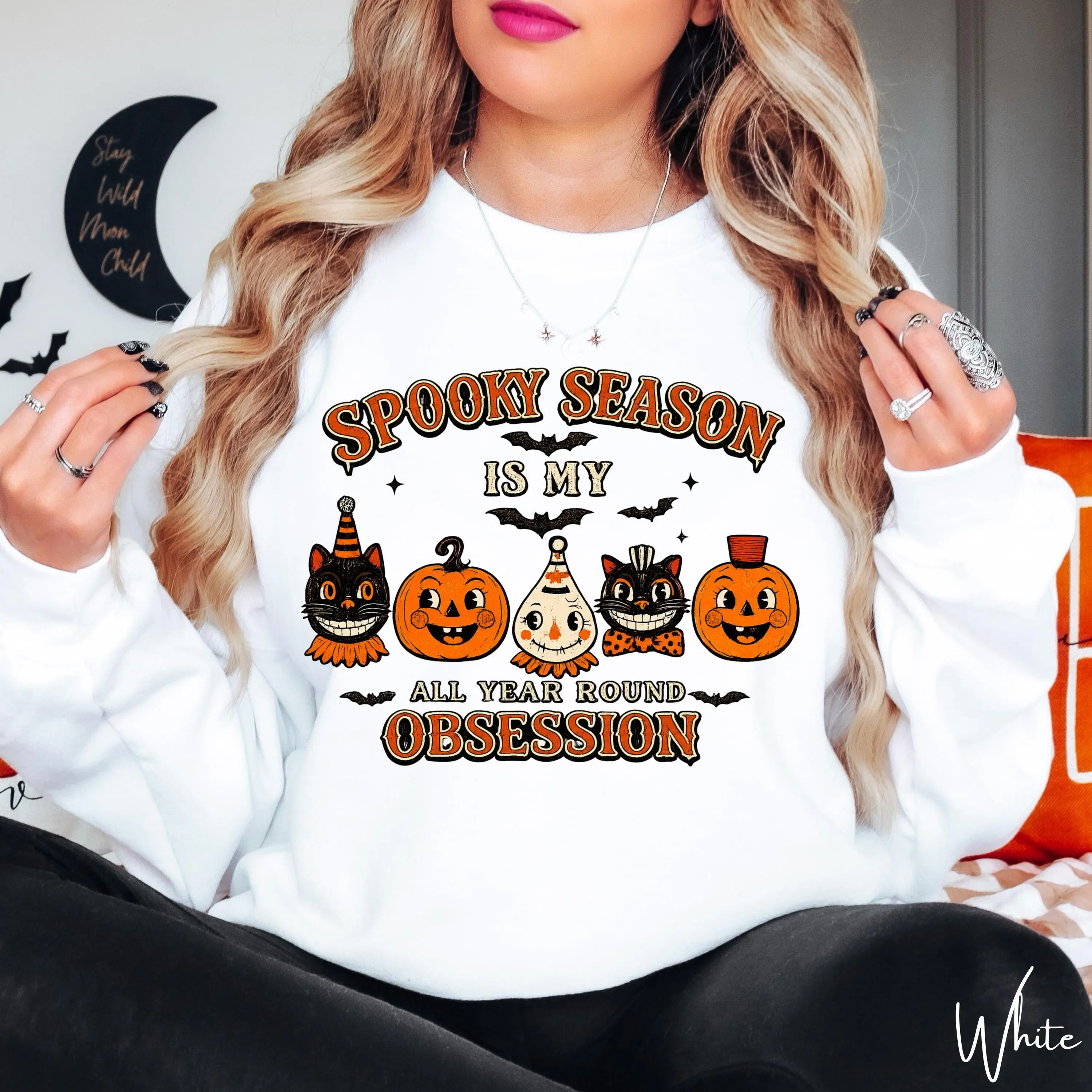 Spooky Season Shirt, Vintage Halloween Pumpkin Ghost Cat Tee, Creepy Circus Trick Or Treat Womens Fall Graphic Top