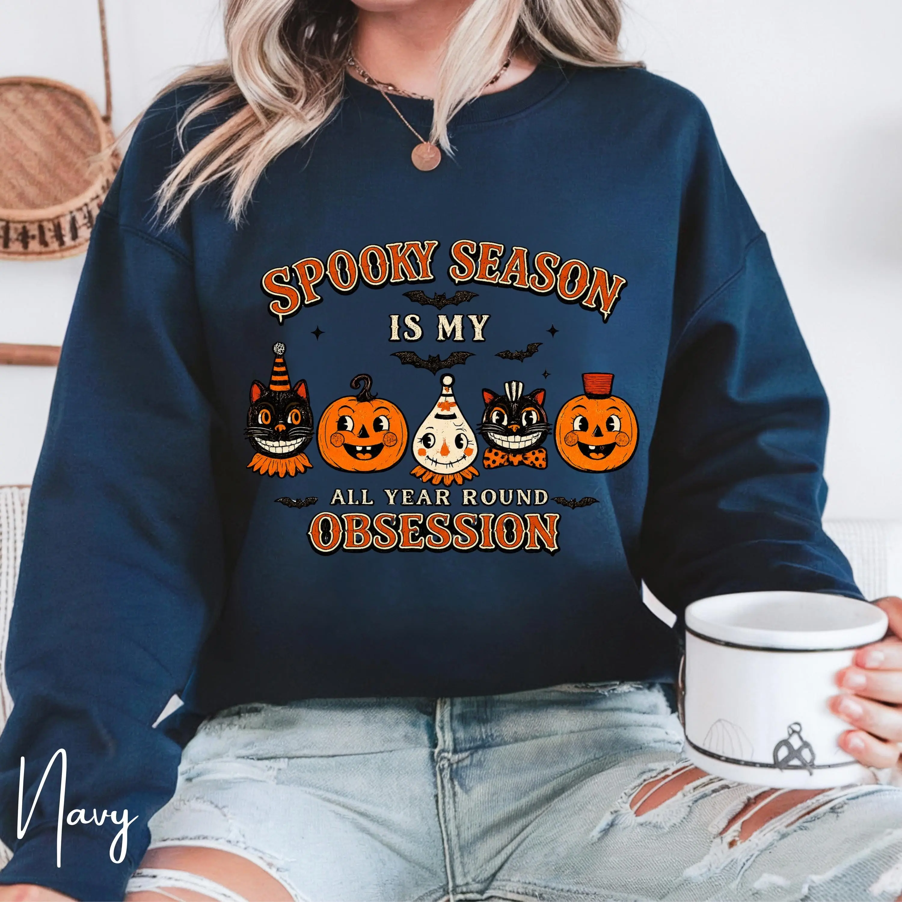 Spooky Season Shirt, Vintage Halloween Pumpkin Ghost Cat Tee, Creepy Circus Trick Or Treat Womens Fall Graphic Top - photo 2