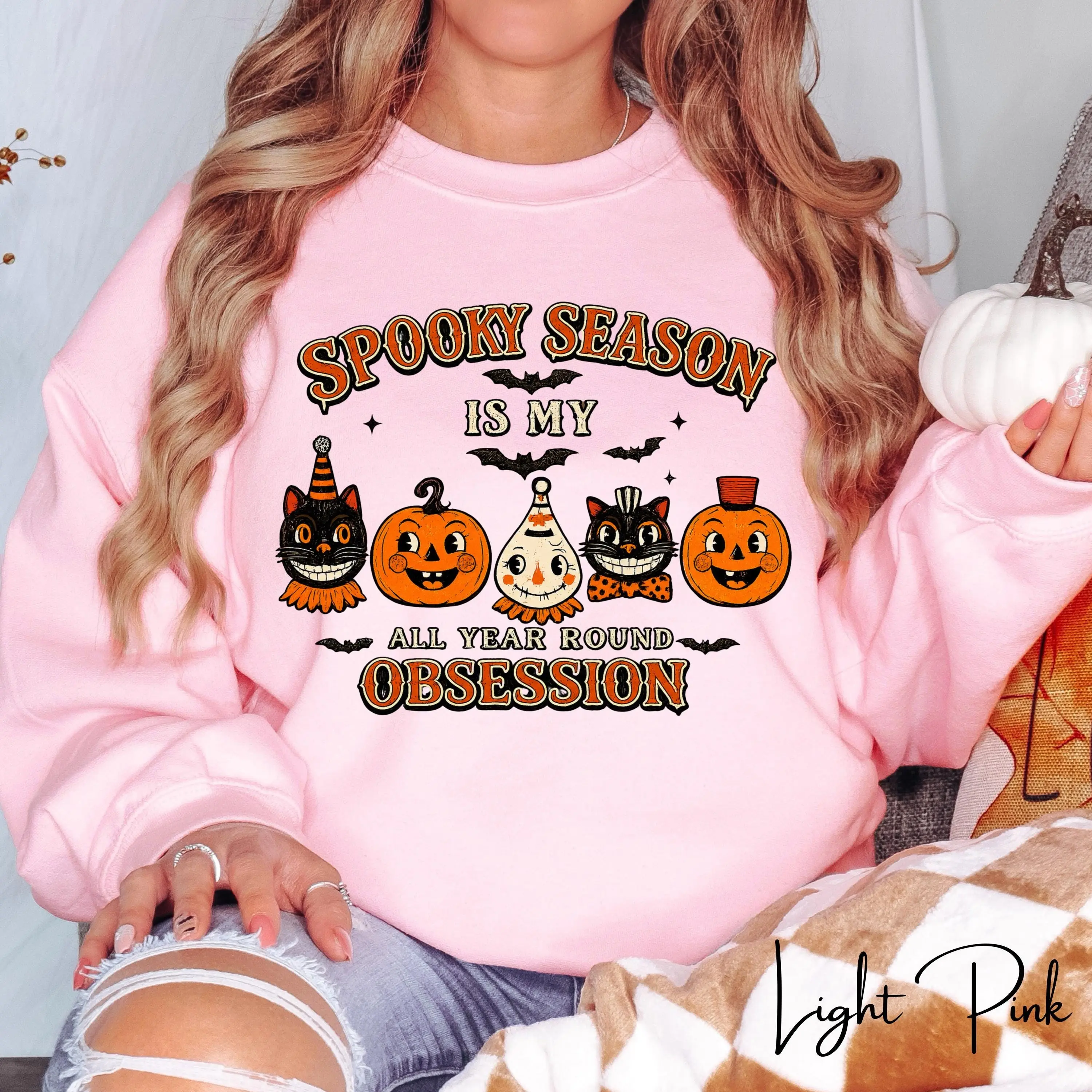 Spooky Season Shirt, Vintage Halloween Pumpkin Ghost Cat Tee, Creepy Circus Trick Or Treat Womens Fall Graphic Top - photo 4