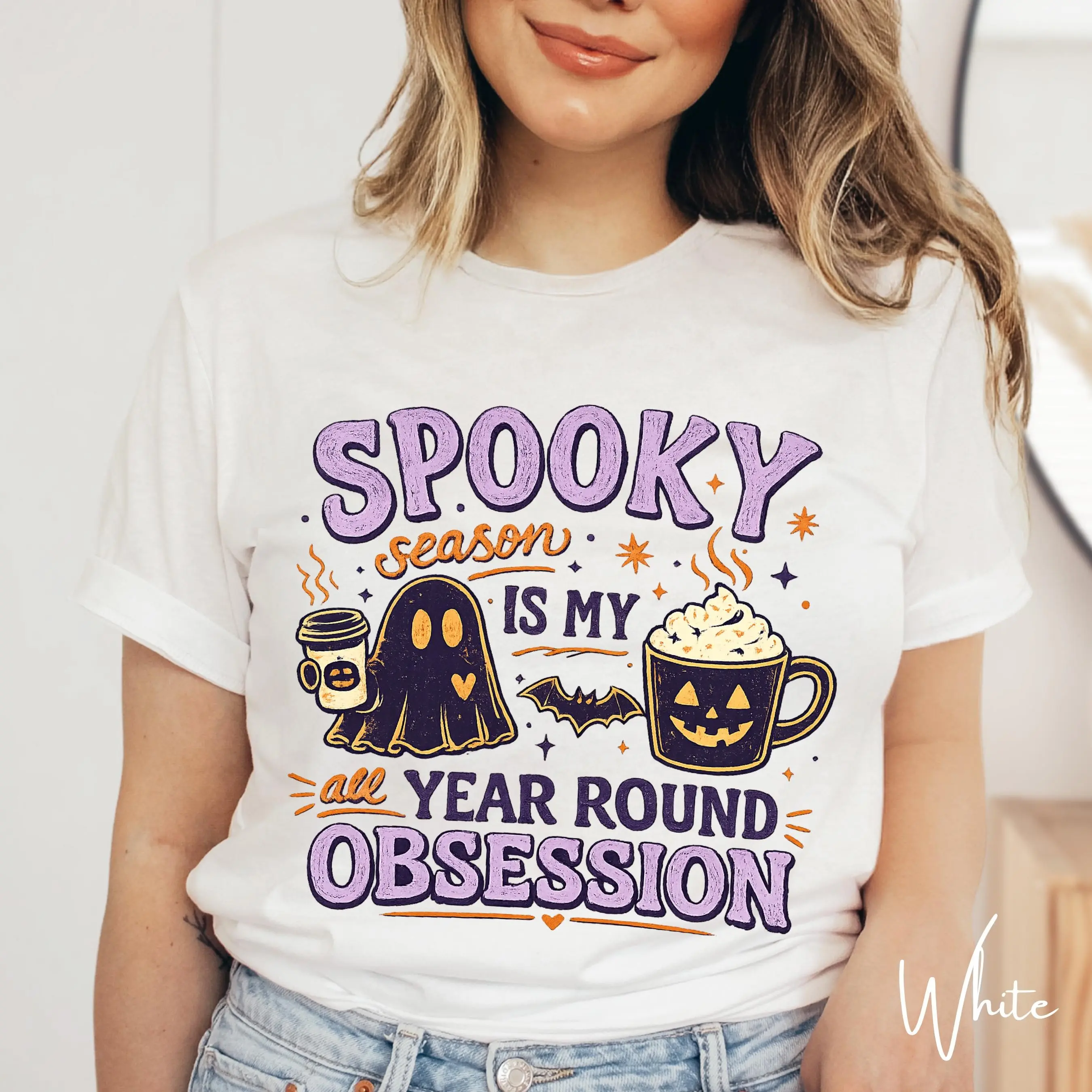 Bella Canvas 3001 Spooky Season Shirt, Cute Funny Halloween Ghost Fall Graphic Tee for Women