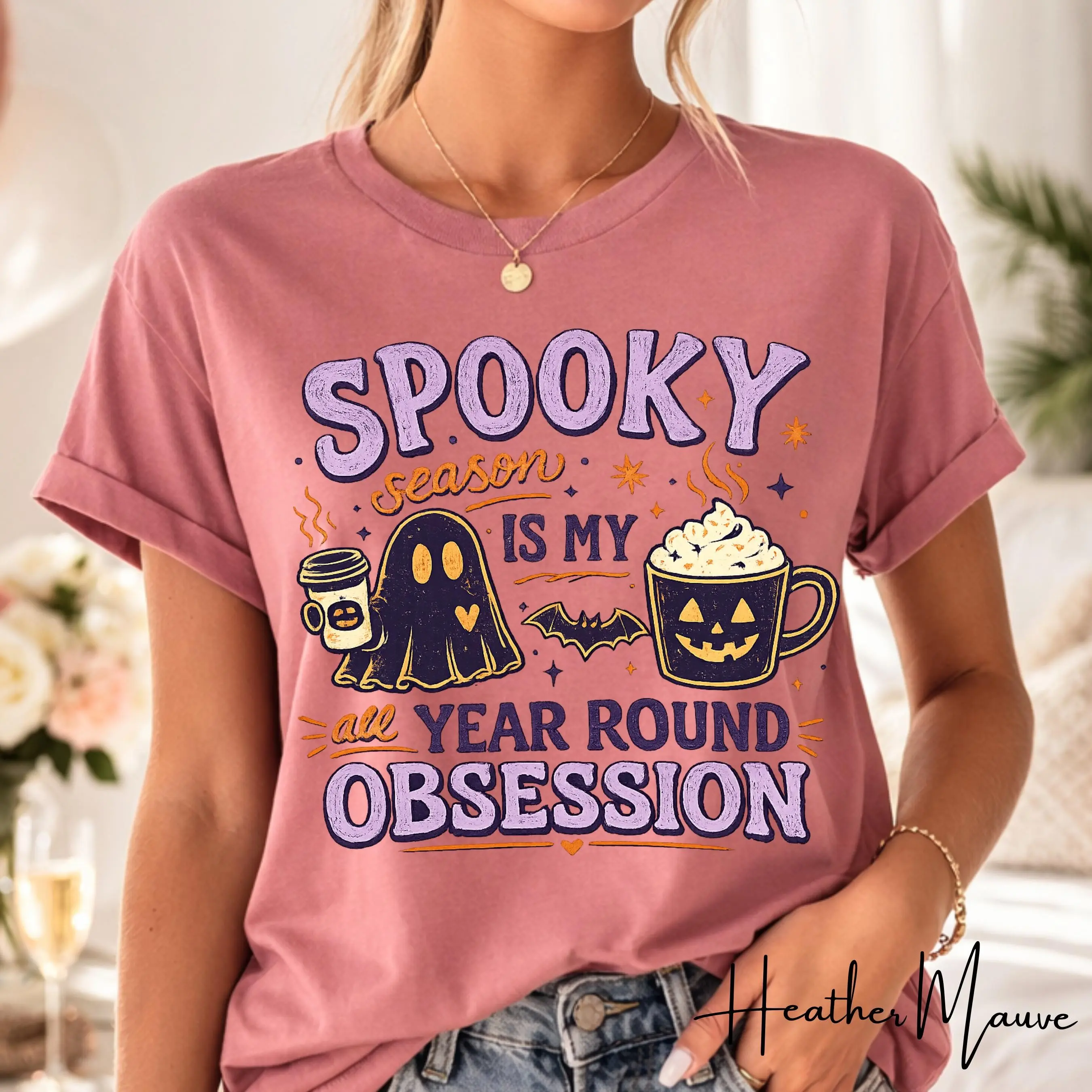 Bella Canvas 3001 Spooky Season Shirt, Cute Funny Halloween Ghost Fall Graphic Tee for Women - photo 2