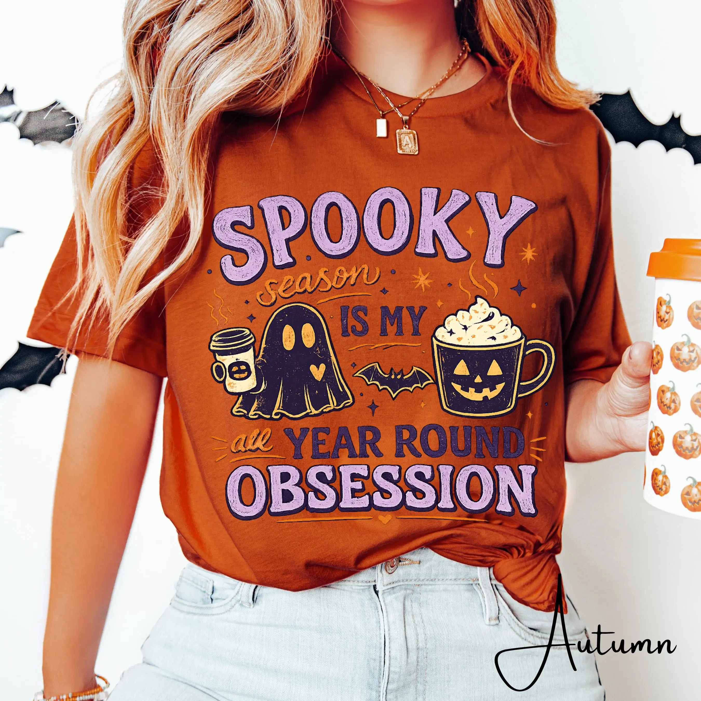 Bella Canvas 3001 Spooky Season Shirt, Cute Funny Halloween Ghost Fall Graphic Tee for Women - photo 4