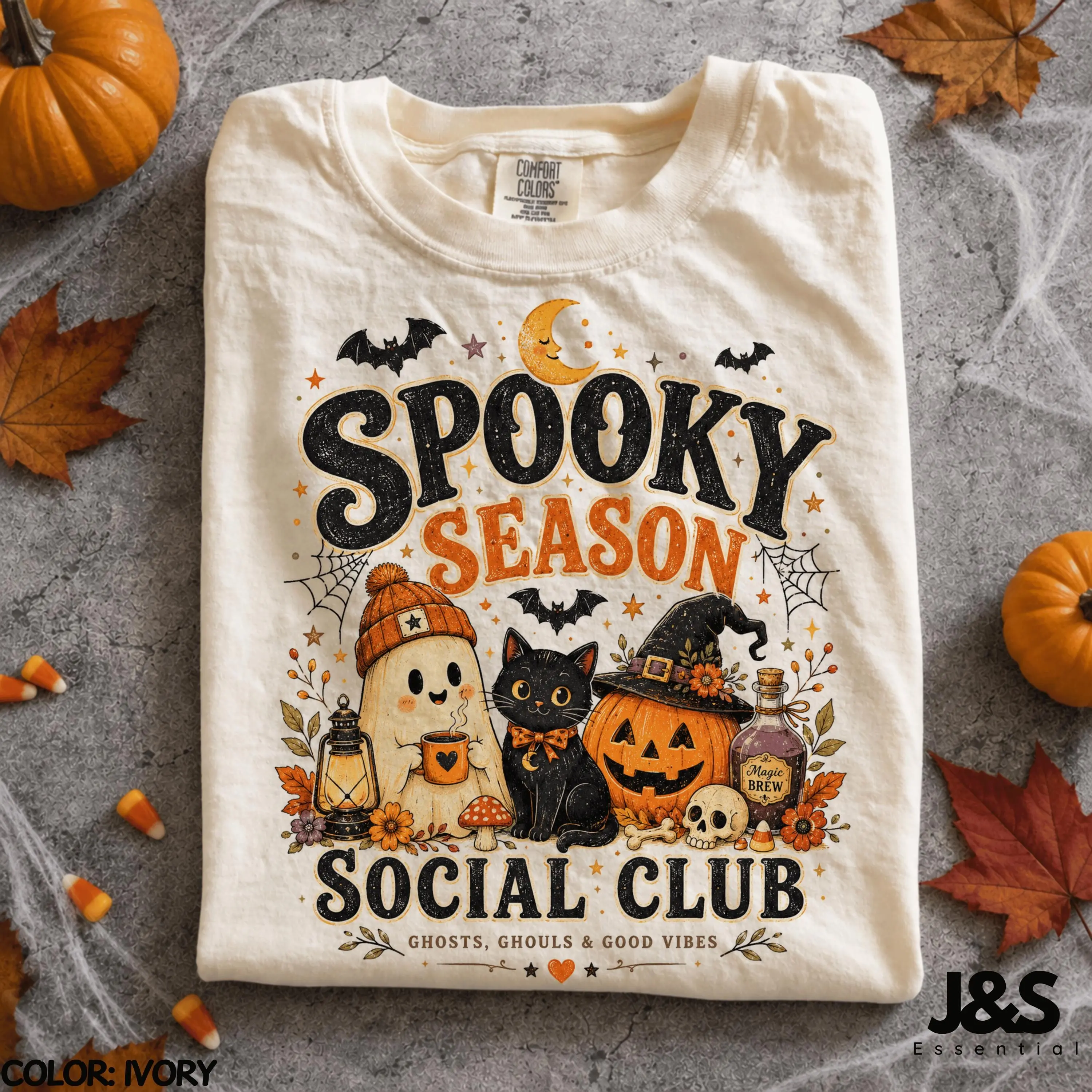 Spooky Season Social Club Halloween Shirt, Cute Ghost Black Cat Pumpkin Tee, Vintage Witchy Fall Graphic Gift