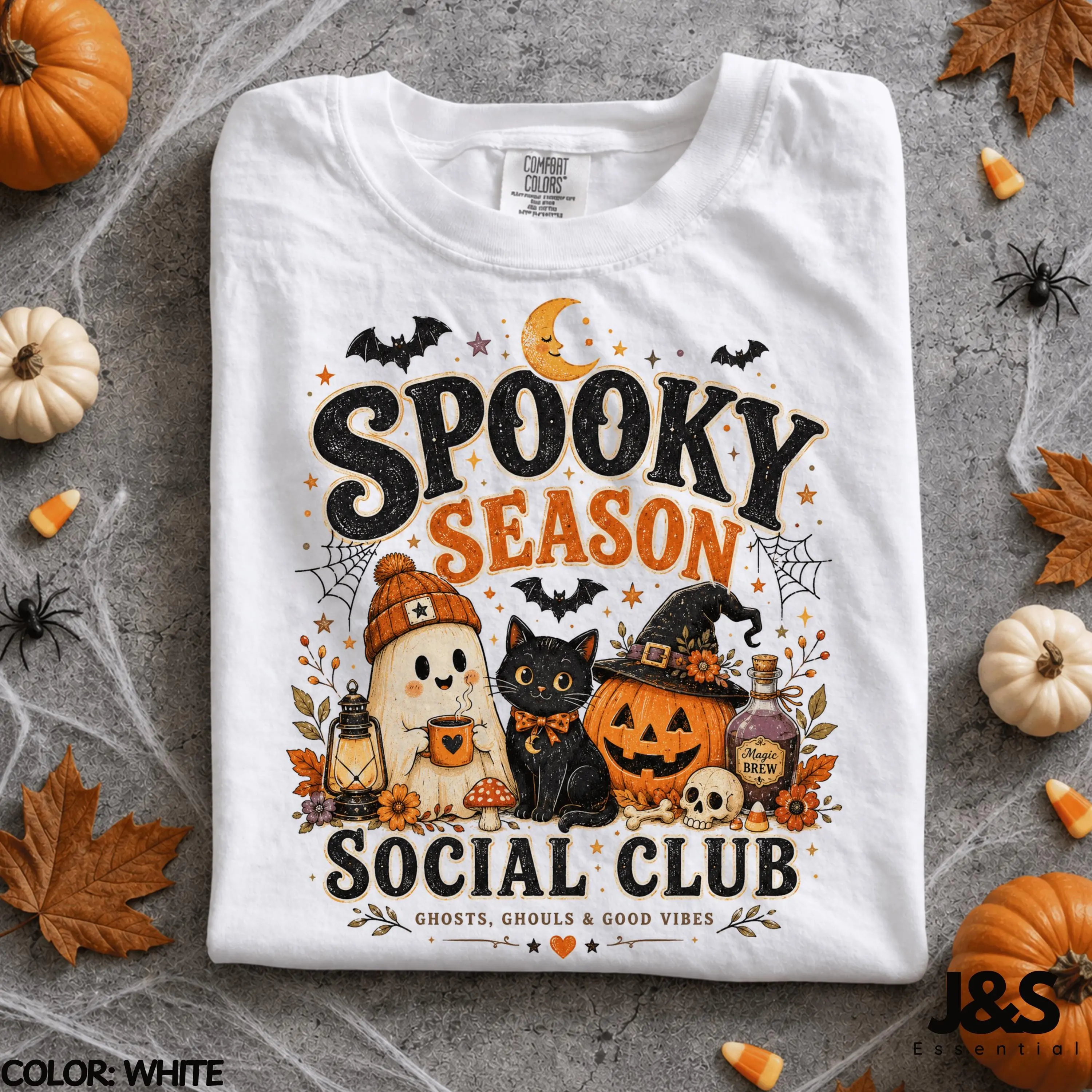 Spooky Season Social Club Halloween Shirt, Cute Ghost Black Cat Pumpkin Tee, Vintage Witchy Fall Graphic Gift - photo 2