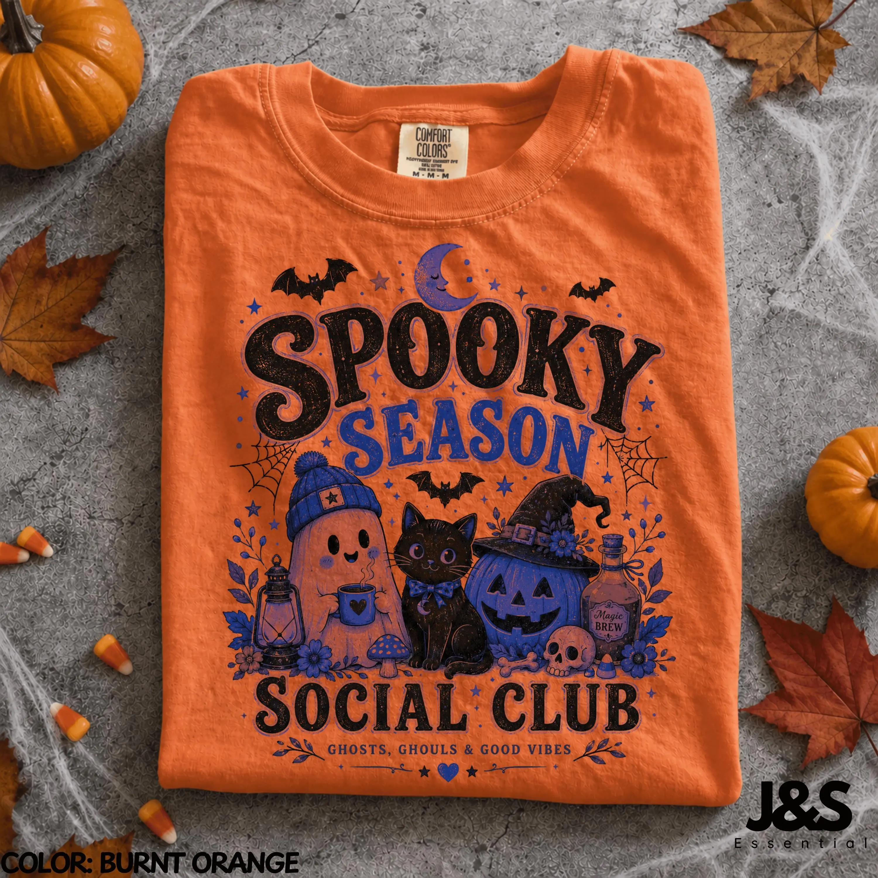 Spooky Season Social Club Halloween Shirt, Cute Ghost Black Cat Pumpkin Tee, Vintage Witchy Fall Graphic Gift - photo 3