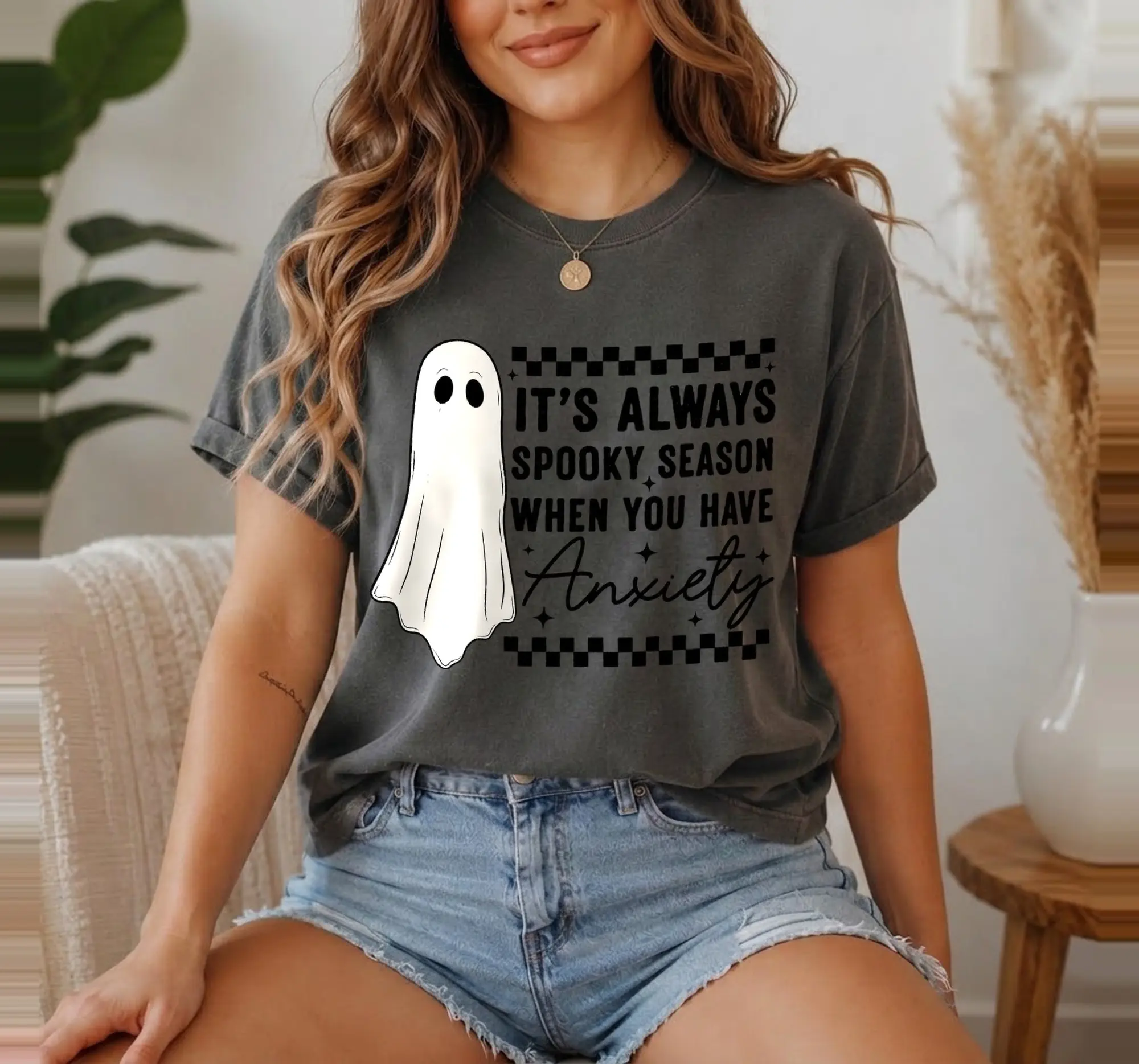 Spooky Season Anxiety Sweatshirt, Funny Mental Health Halloween Cozy Fall Graphic Crewneck Gift