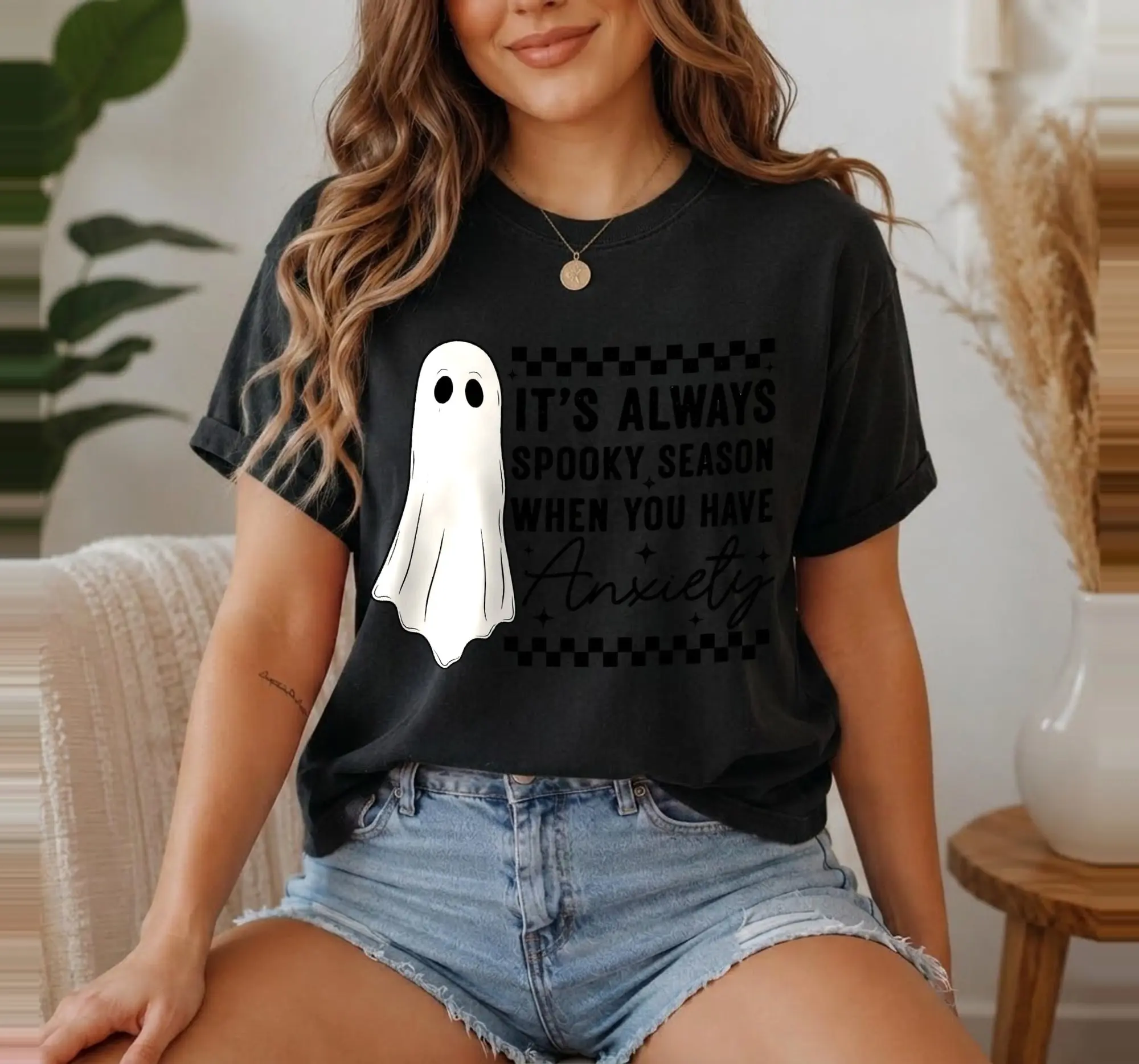 Spooky Season Anxiety Sweatshirt, Funny Mental Health Halloween Cozy Fall Graphic Crewneck Gift - photo 2