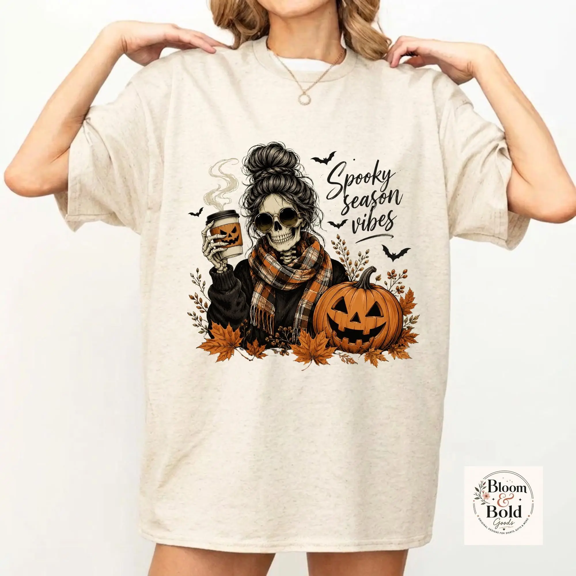 Spooky Season Vibes T-Shirt, Skeleton Coffee Lover Tee, Pumpkin Fall Autumn Outfit Top