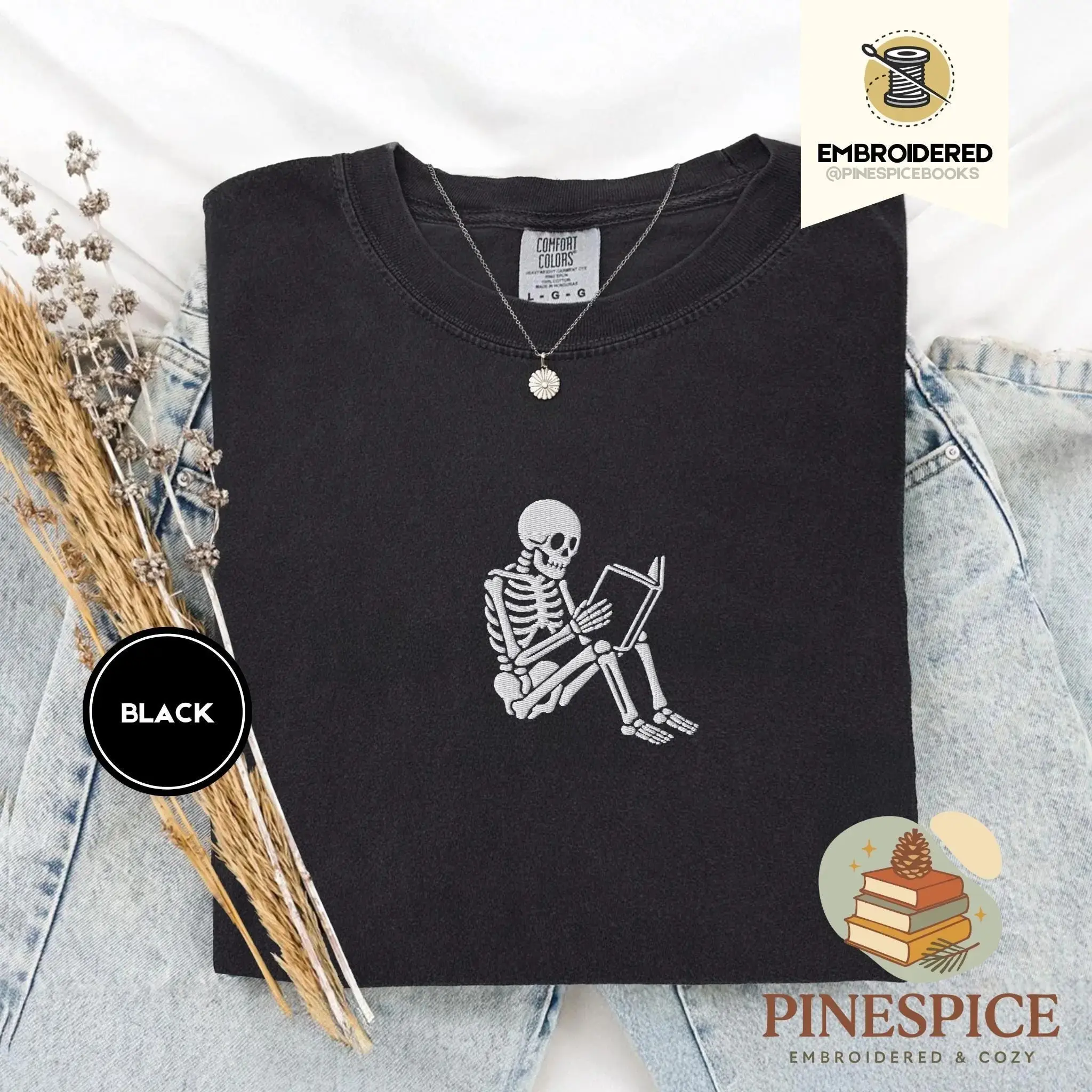 Spooky Season Vibes T-Shirt for Women, Skeleton Coffee Lover Tee, Pumpkin Halloween Fall Autumn Graphic Casual Short Sleeve Top - photo 2