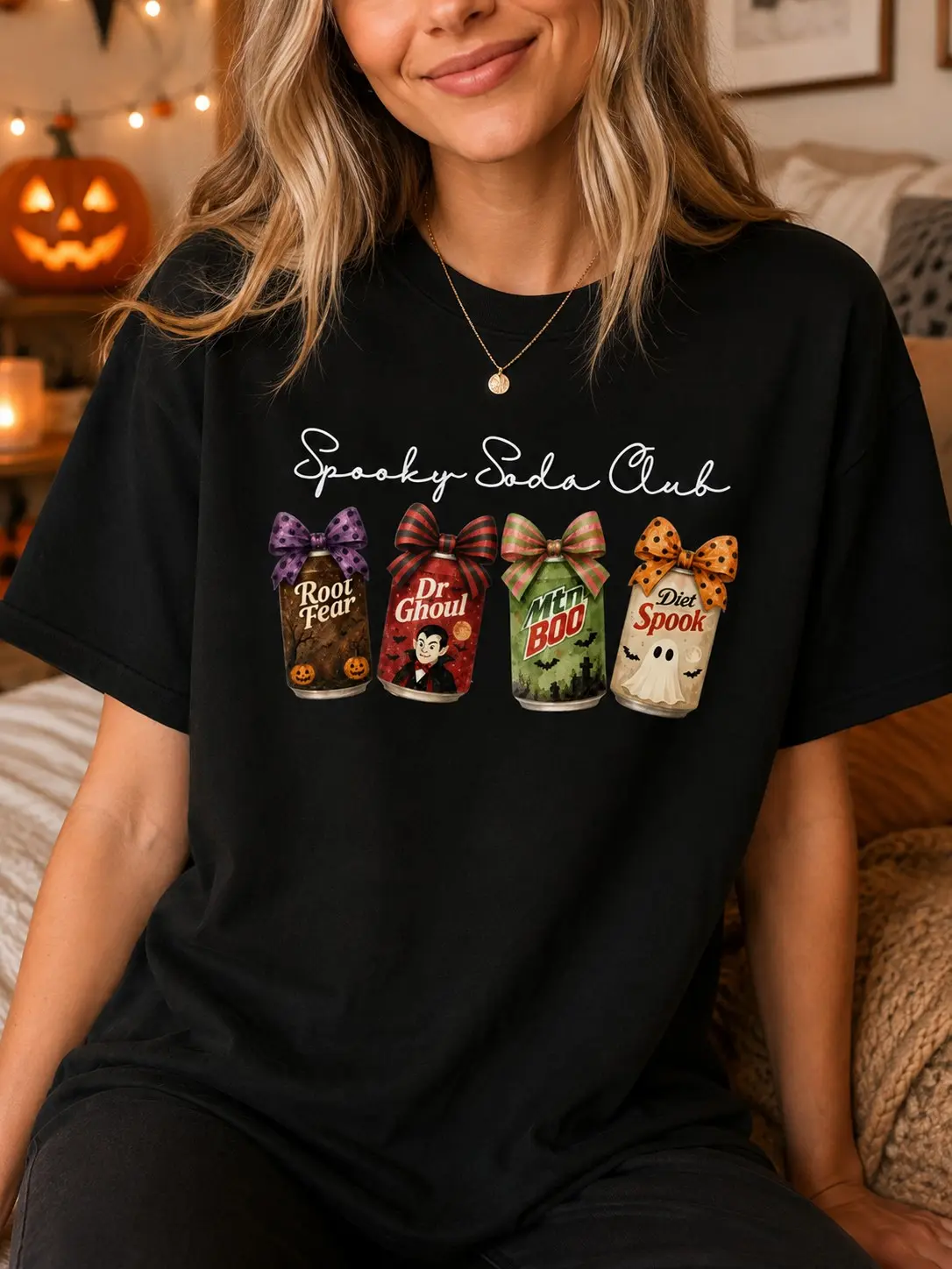 Spooky Soda Club Shirt, Cozy Halloween Tee, Summerween Ghost Graphic Top, Cute Season Gift - photo 2