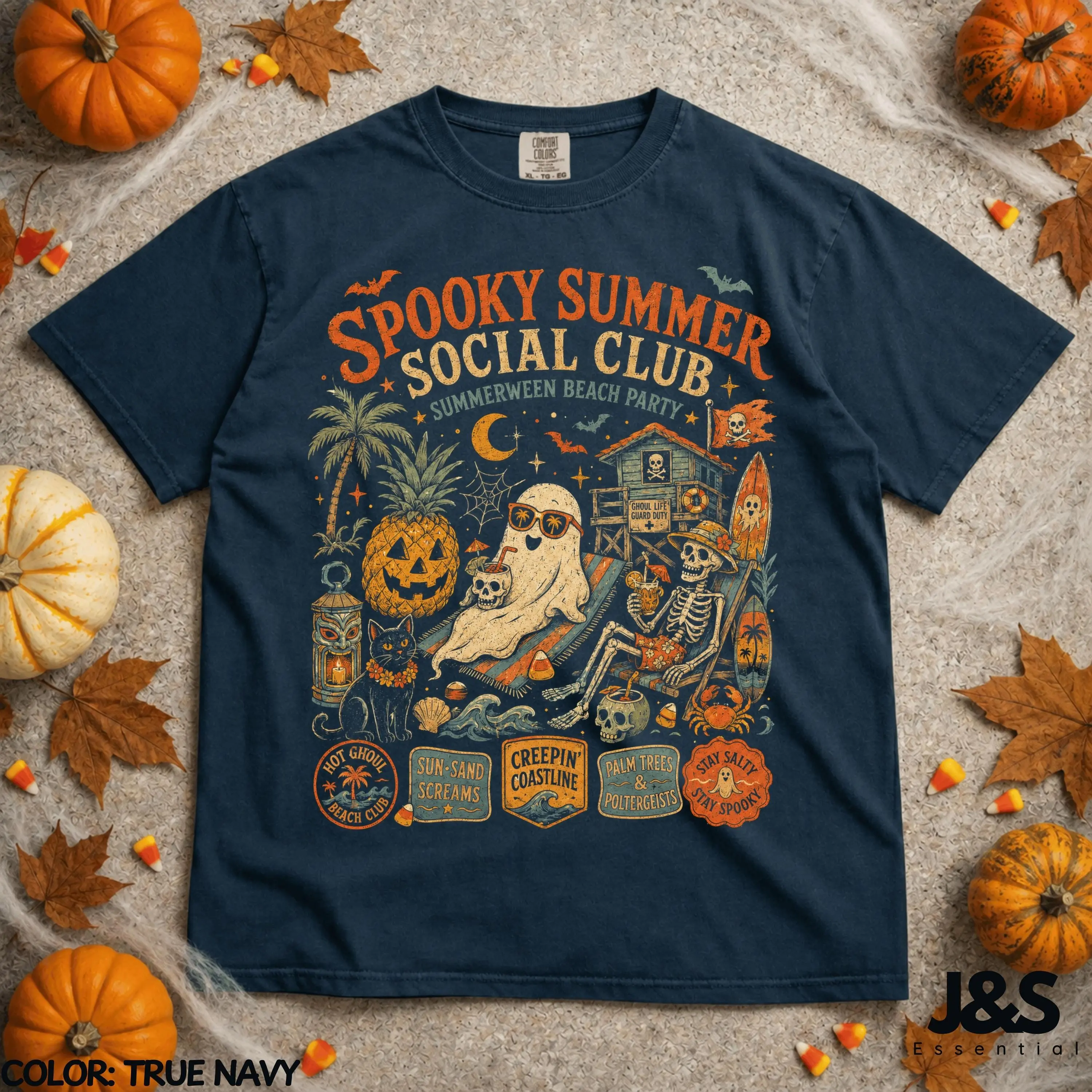 Spooky Summer Social Club Shirt, Summerween Halloween Tee, Ghost Skeleton Pumpkin Beach Retro Surf Graphic Gift - photo 2