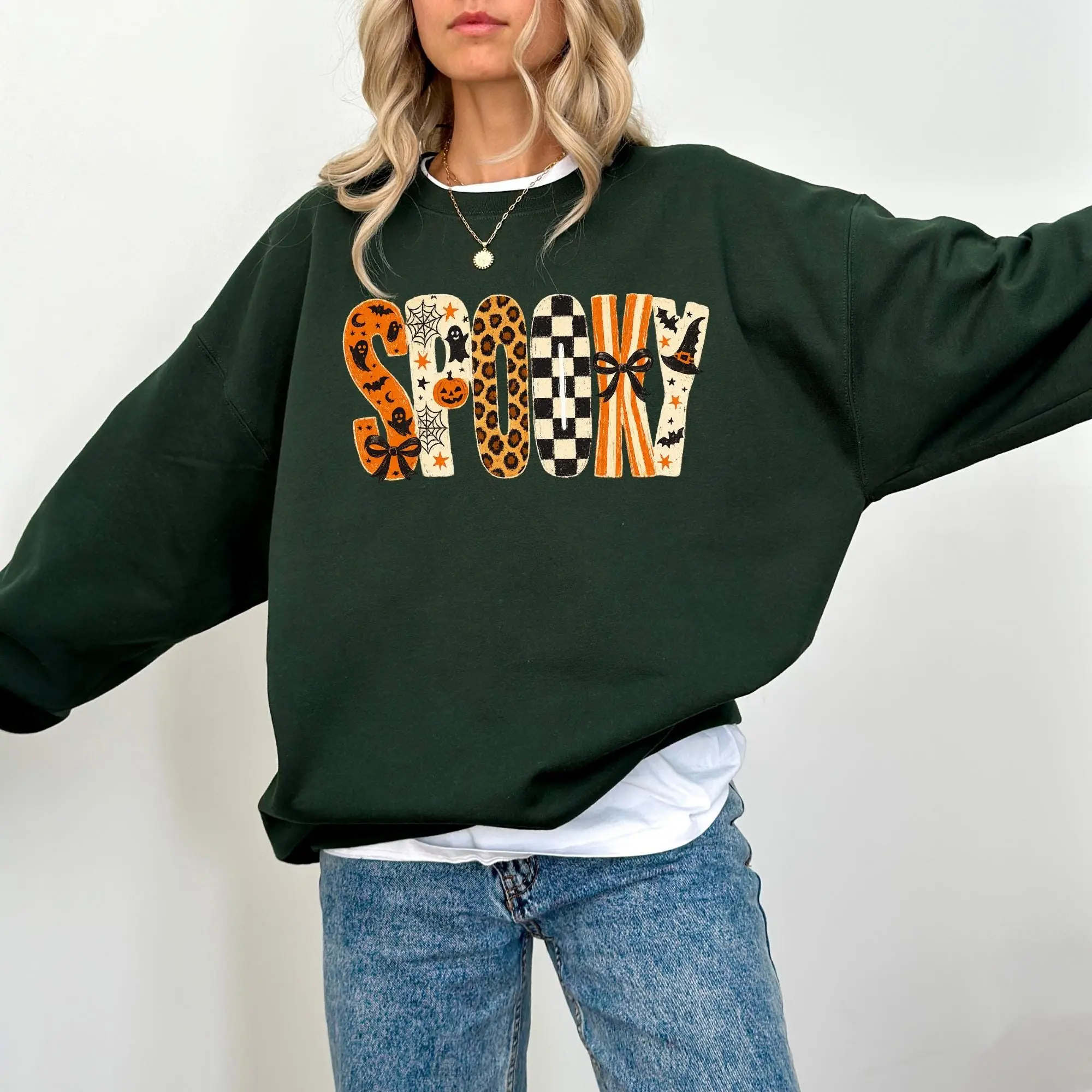Spooky Halloween Sweatshirt for Women, Cute Ghost Pumpkin Crewneck, Vintage Cozy Autumn Fall Pullover - photo 5