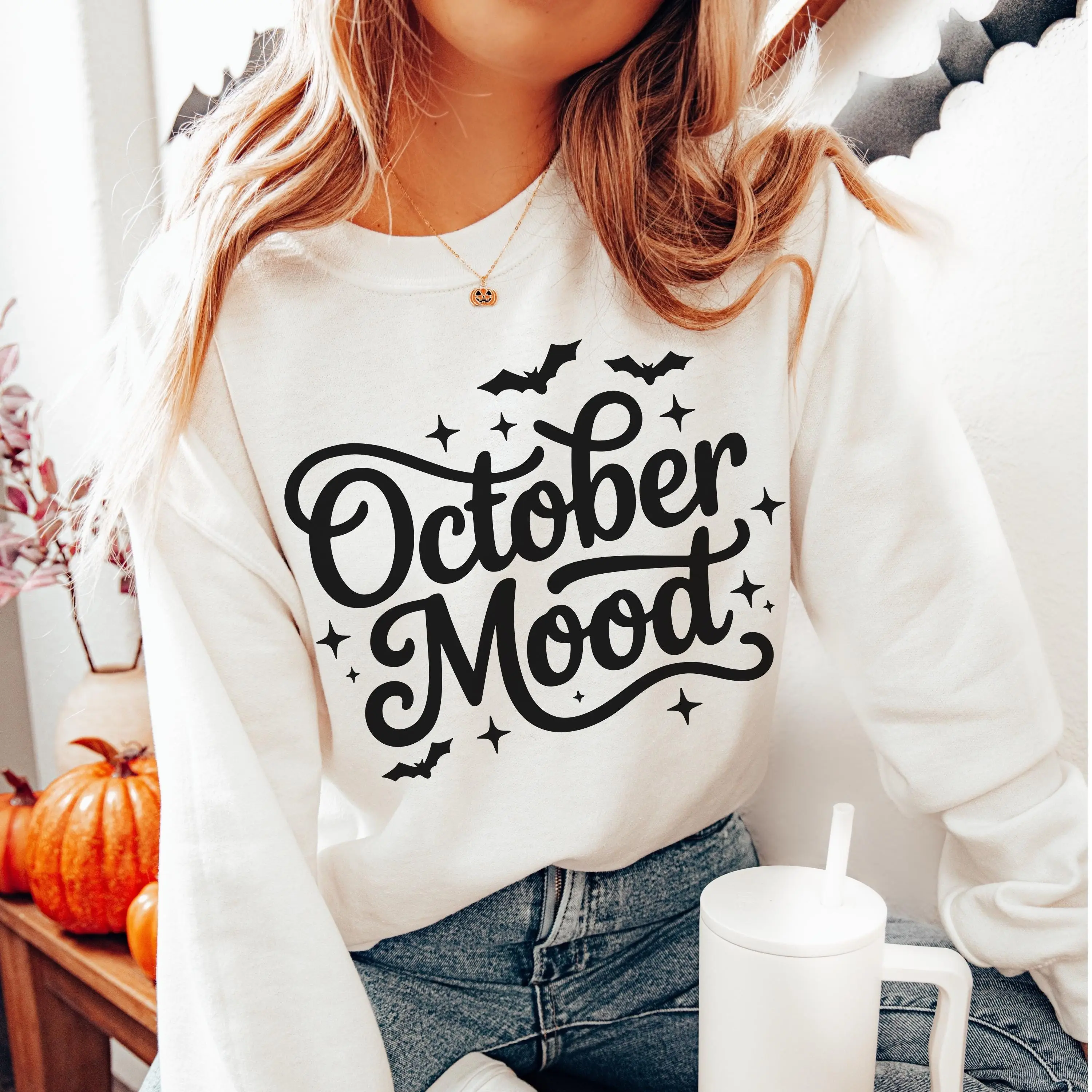 Spooky Vibes Halloween Sweatshirt for Women, Cute Fall Crewneck Pullover, October Ghost Season Sweater - photo 2