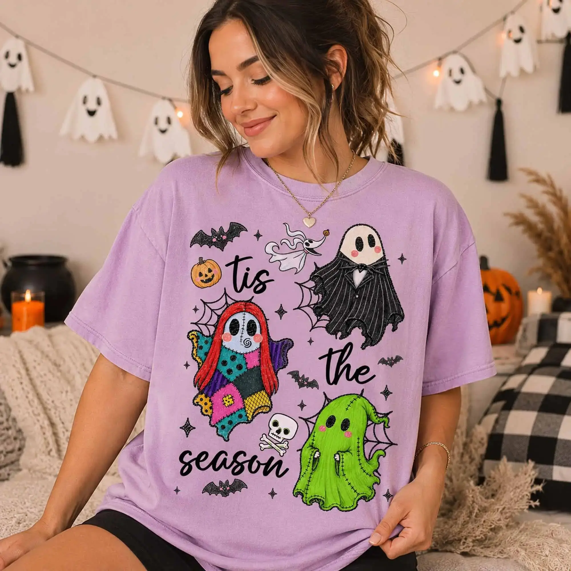 Tis The Season Spooky Vibes Shirt, Halloween Ghost Graphic Tee, Creepy Horror Fall Style Design - photo 2