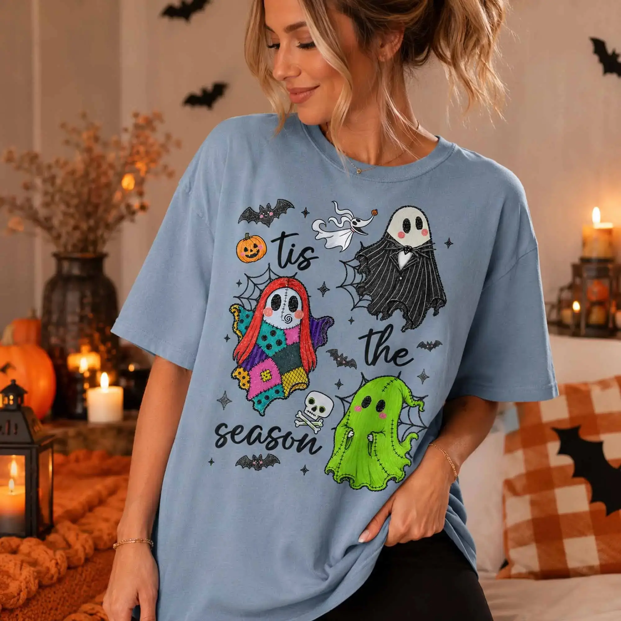Tis The Season Spooky Vibes Shirt, Halloween Ghost Graphic Tee, Creepy Horror Fall Style Design - photo 5