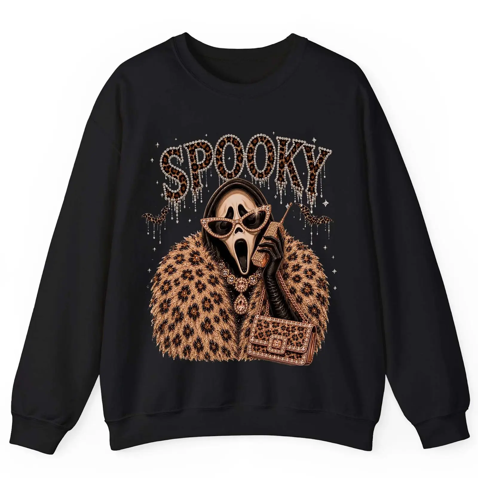 Spooky Pullover Sweatshirt, Crewneck Fleece Halloween Graphic Top for Women
