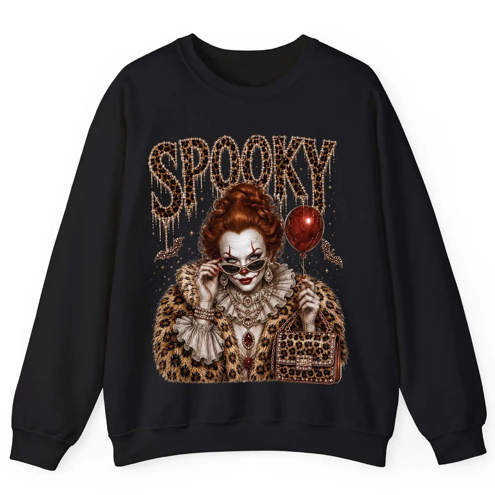Spooky Pullover Sweatshirt, Crewneck Fleece Halloween Graphic Top for Women - photo 2