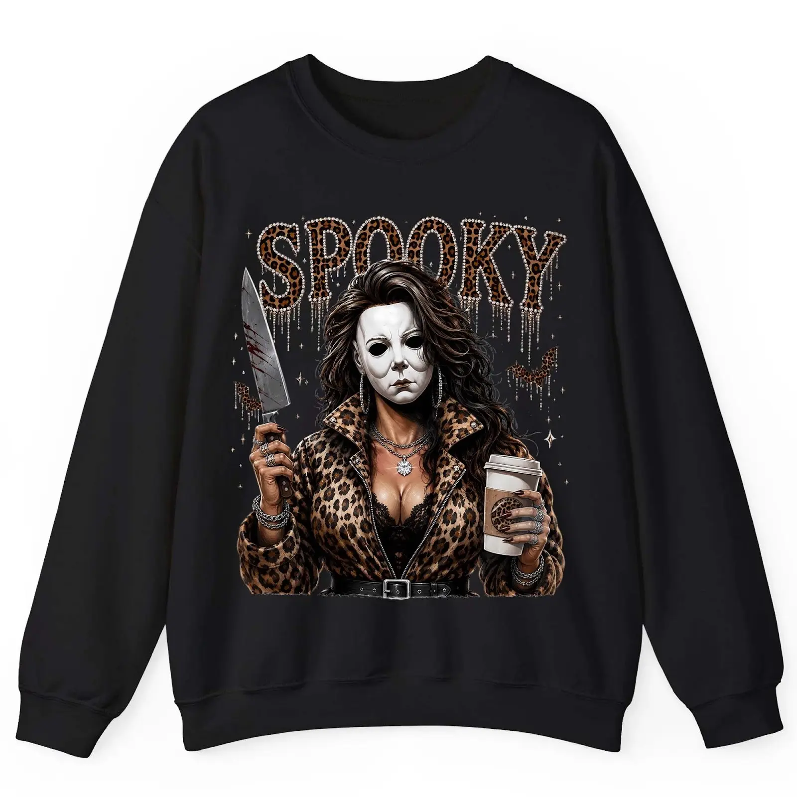 Spooky Pullover Sweatshirt, Crewneck Fleece Halloween Graphic Top for Women - photo 4