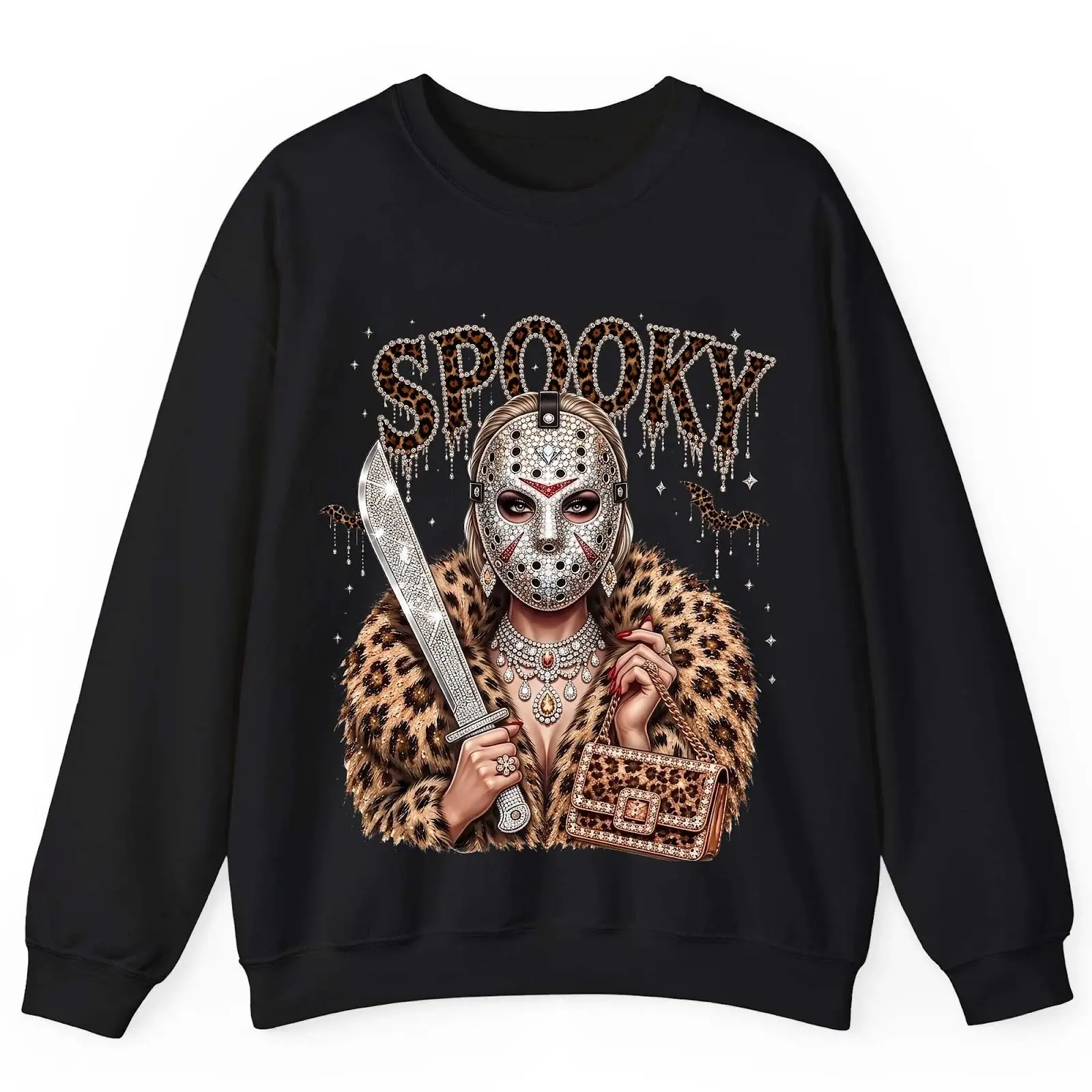 Spooky Pullover Sweatshirt, Crewneck Fleece Halloween Graphic Top for Women - photo 5