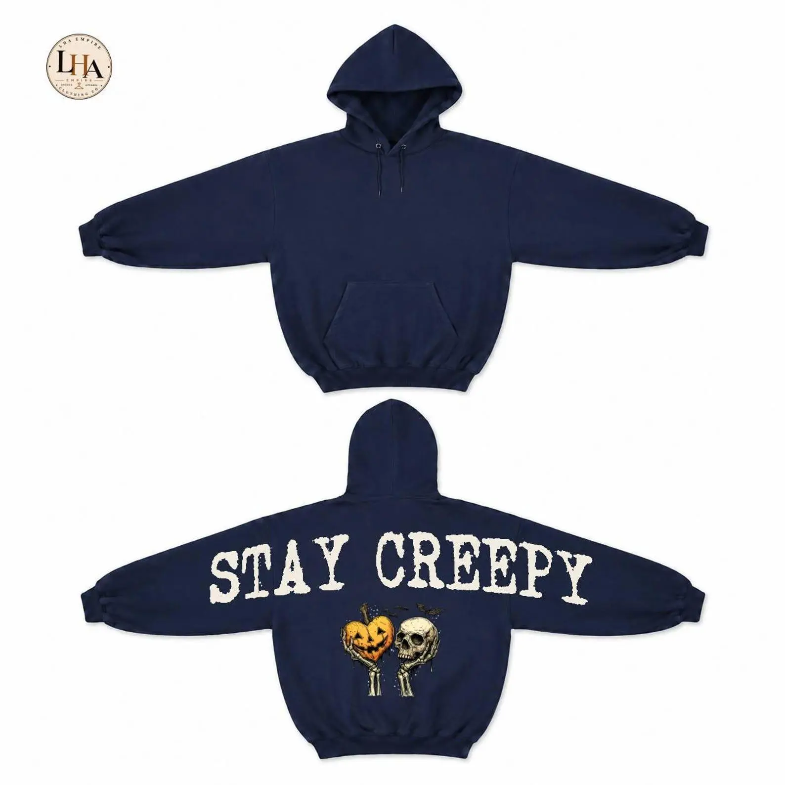 Stay Creepy Halloween Across Back Hoodie, Skeleton Pumpkin Gothic Shoulder-To-Shoulder Lettering Graphic - photo 3