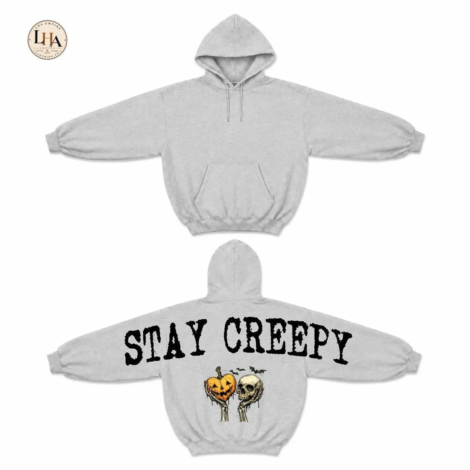 Stay Creepy Halloween Across Back Hoodie, Skeleton Pumpkin Gothic Shoulder-To-Shoulder Lettering Graphic - photo 4