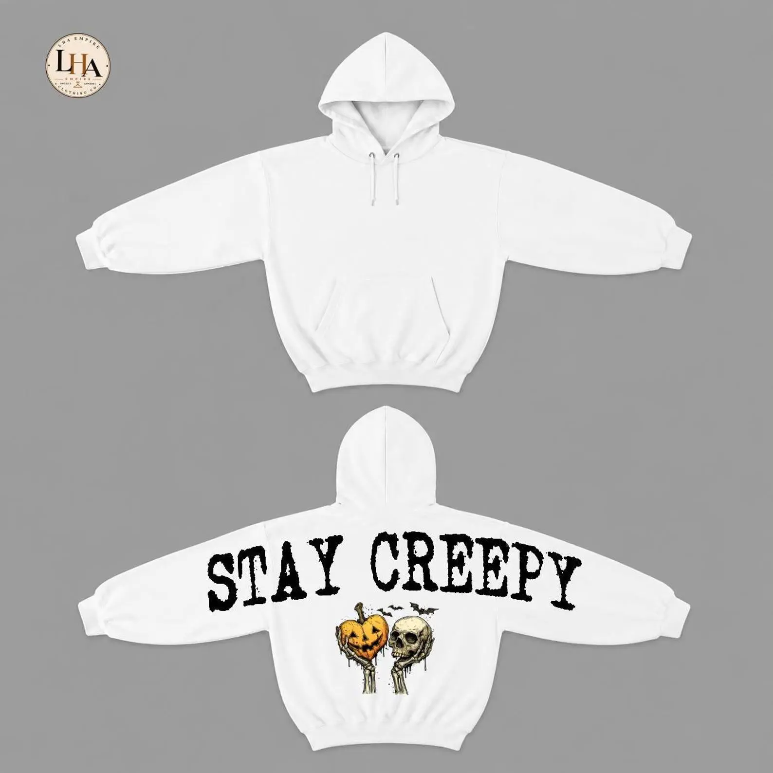 Stay Creepy Halloween Across Back Sweatshirt, Skeleton Pumpkin Gothic Shoulder-To-Shoulder Lettering Graphic - photo 5