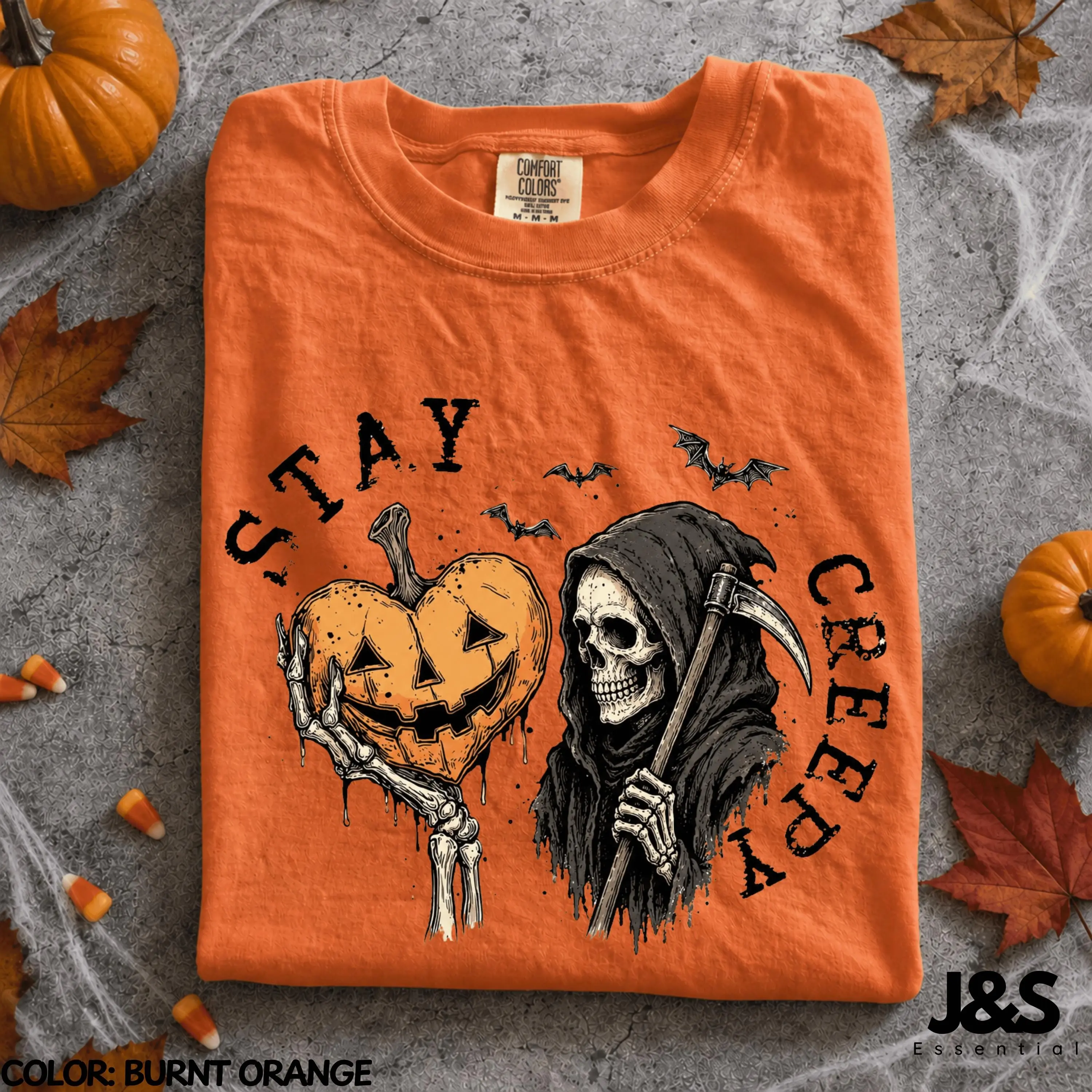 Stay Creepy Halloween Shirt, Grim Reaper Pumpkin Tee, Vintage Spooky Goth Fall Cute Horror Graphic Gift