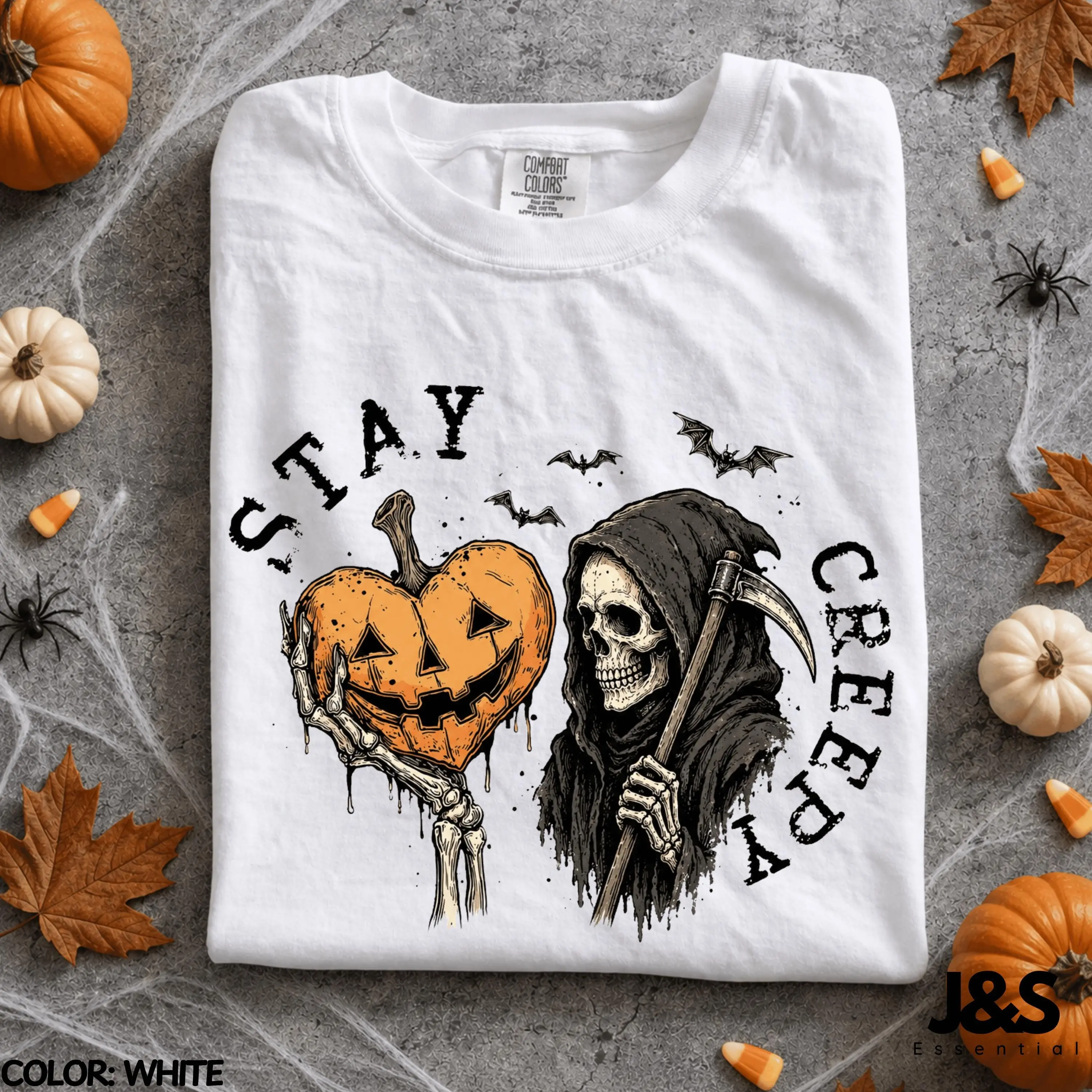 Stay Creepy Halloween Shirt, Grim Reaper Pumpkin Tee, Vintage Spooky Goth Fall Cute Horror Graphic Gift - photo 2