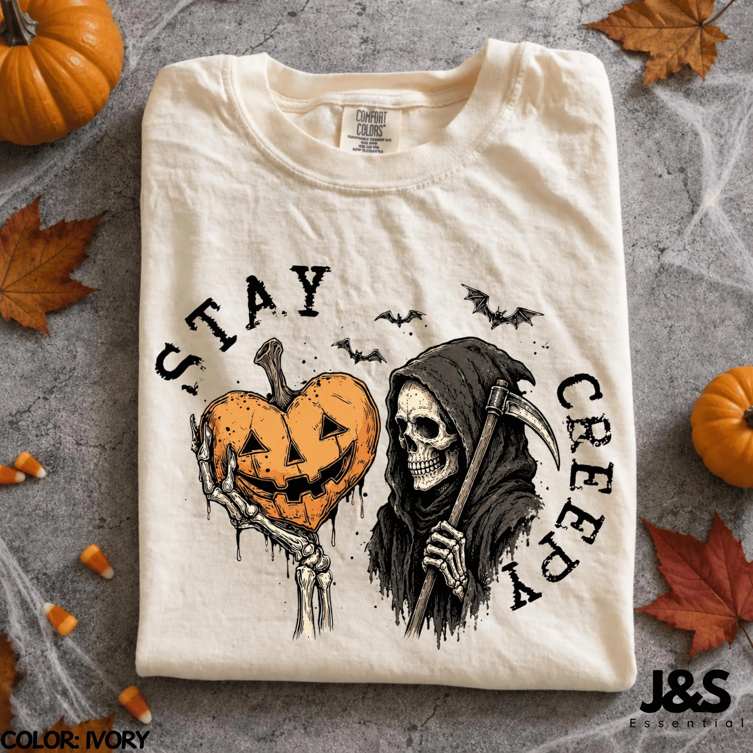 Stay Creepy Halloween Shirt, Grim Reaper Pumpkin Tee, Vintage Spooky Goth Fall Cute Horror Graphic Gift - photo 3
