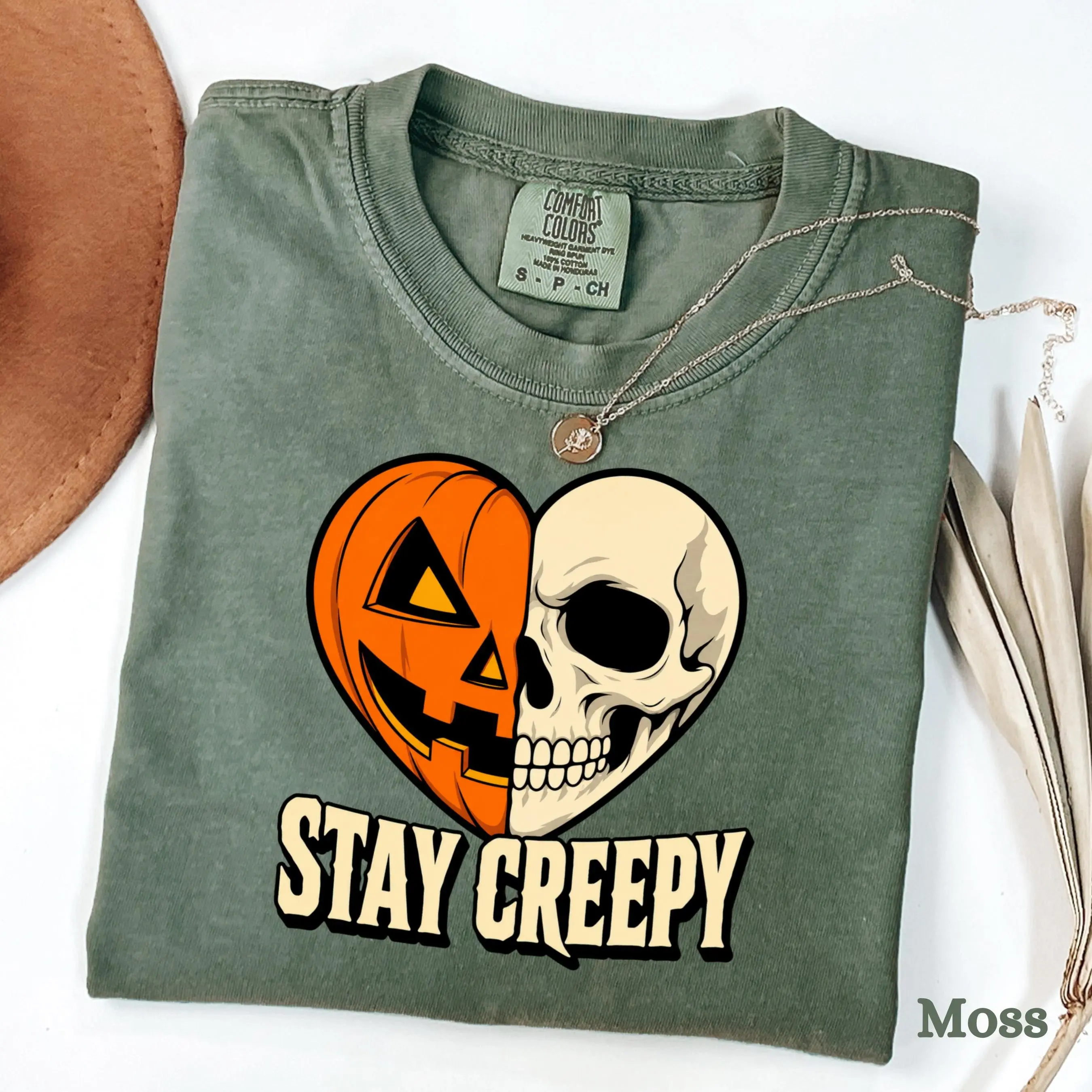 Stay Creepy Skeleton Heart Shirt, Comfort Colors Spooky Couple Halloween Skull Pumpkin Gothic Matching Tee - photo 2