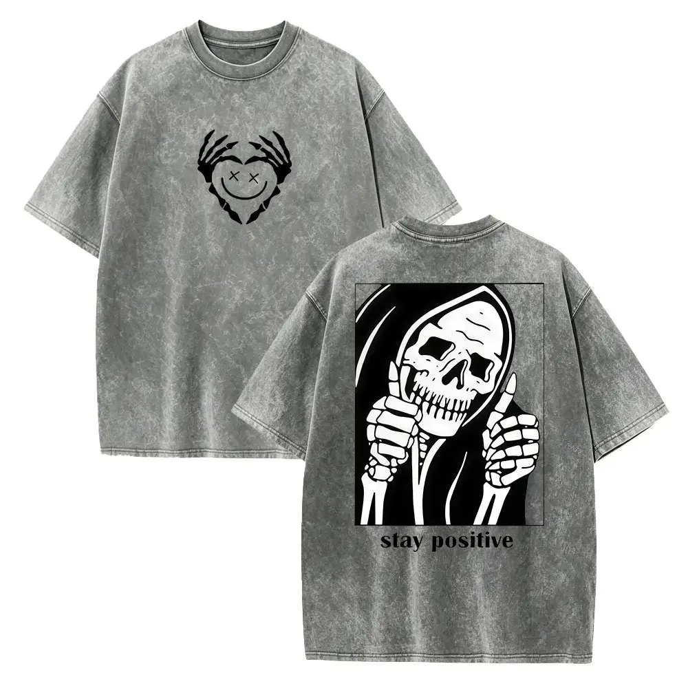 Stay Positive Grim Reaper Shirt, Funny Skeleton Skull Dark Humor Gothic Sarcastic Halloween Unisex Tee