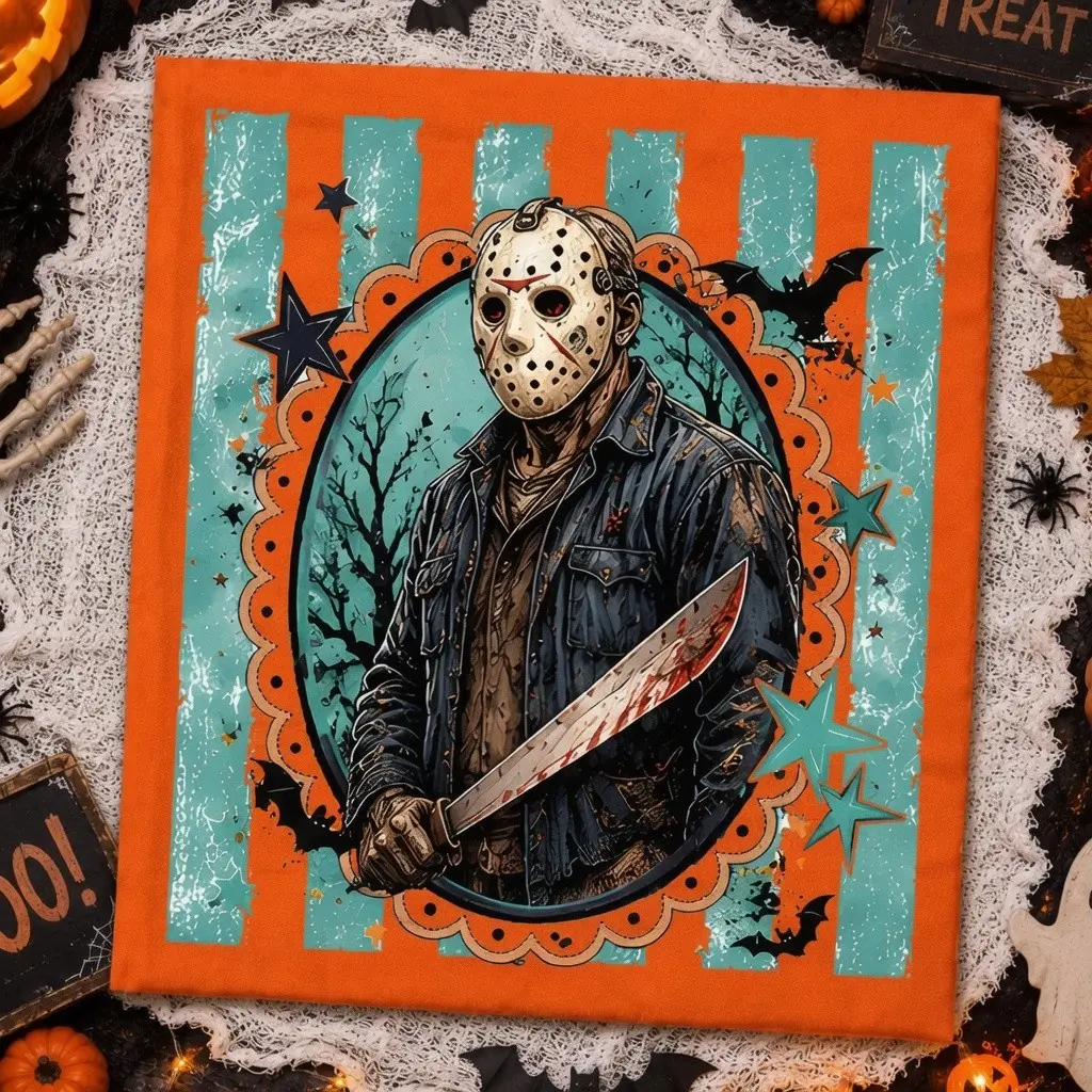 Striped Halloween Horror Characters Bundle Comfort Colors Shirt, Spooky Season Graphic Tee, Gift For Slasher Movie Fans - photo 4