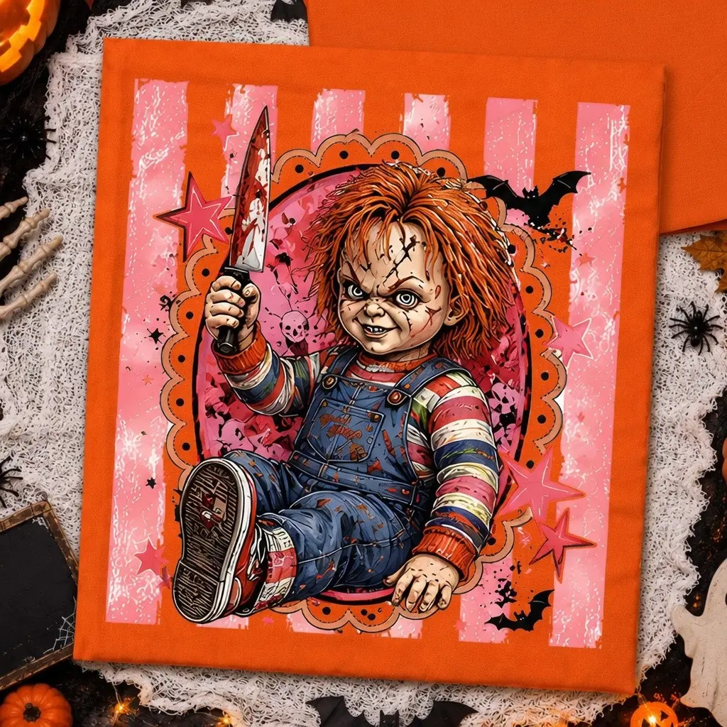 Striped Halloween Horror Characters Bundle Comfort Colors Shirt, Spooky Season Graphic Tee, Gift For Slasher Movie Fans - photo 5