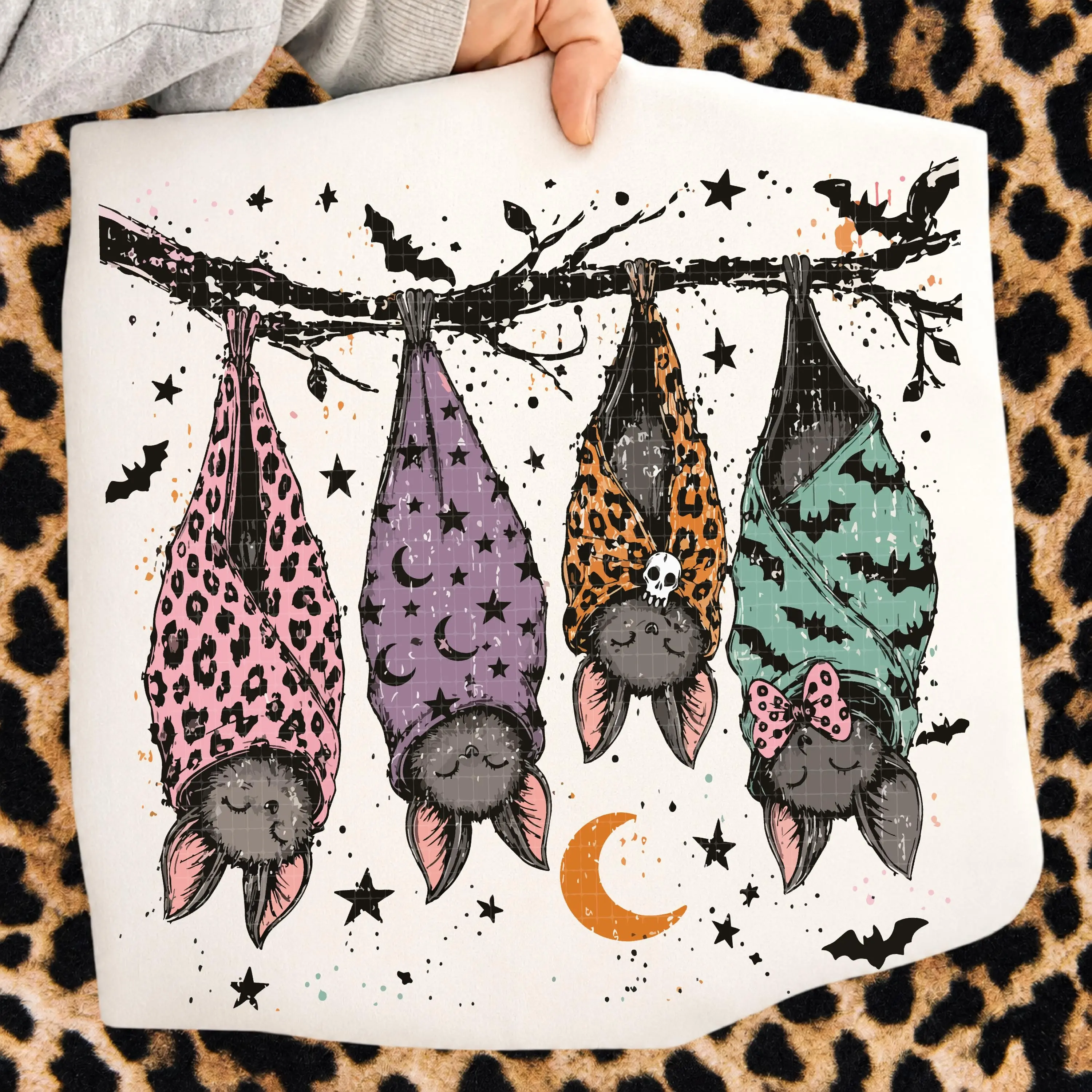 Striped Spooky Season Bats Halloween Comfort Colors T-Shirt, Faux Oil Painted Tee, Cute Fall Graphic Top - photo 4