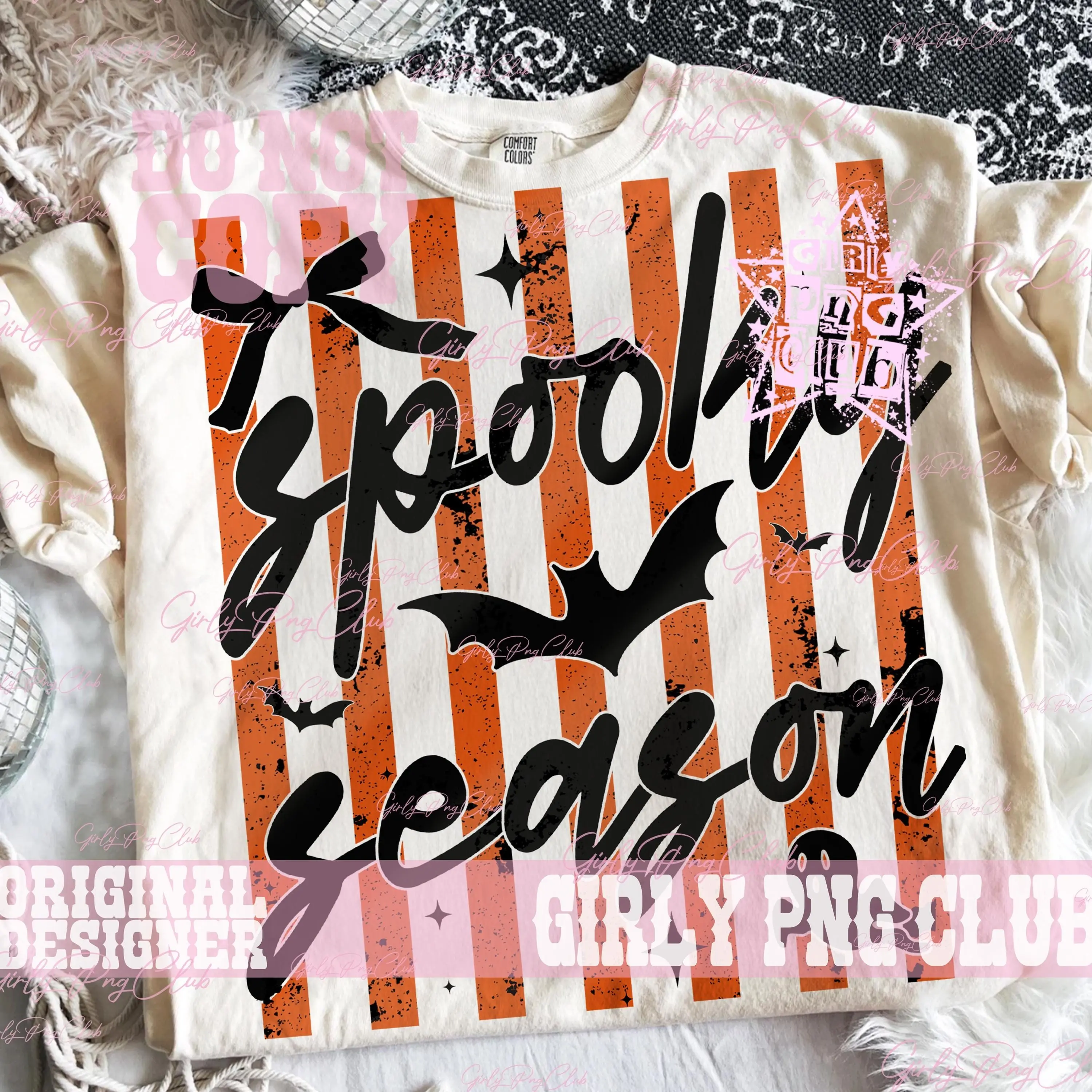 Comfort Colors Striped Spooky Season Shirt, Funny Bat Ghost Halloween Graphic Tee - photo 3