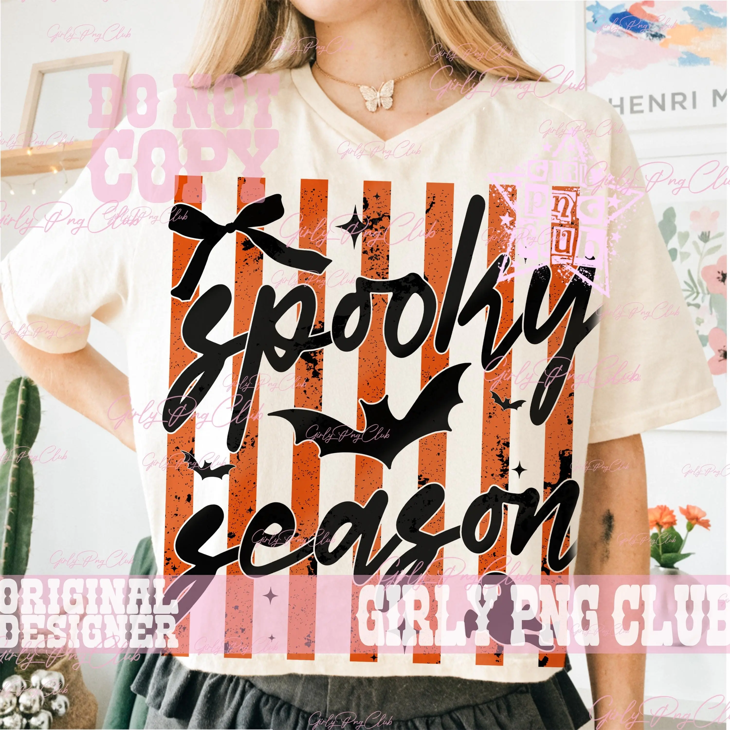 Comfort Colors Striped Spooky Season Shirt, Funny Bat Ghost Halloween Graphic Tee - photo 4