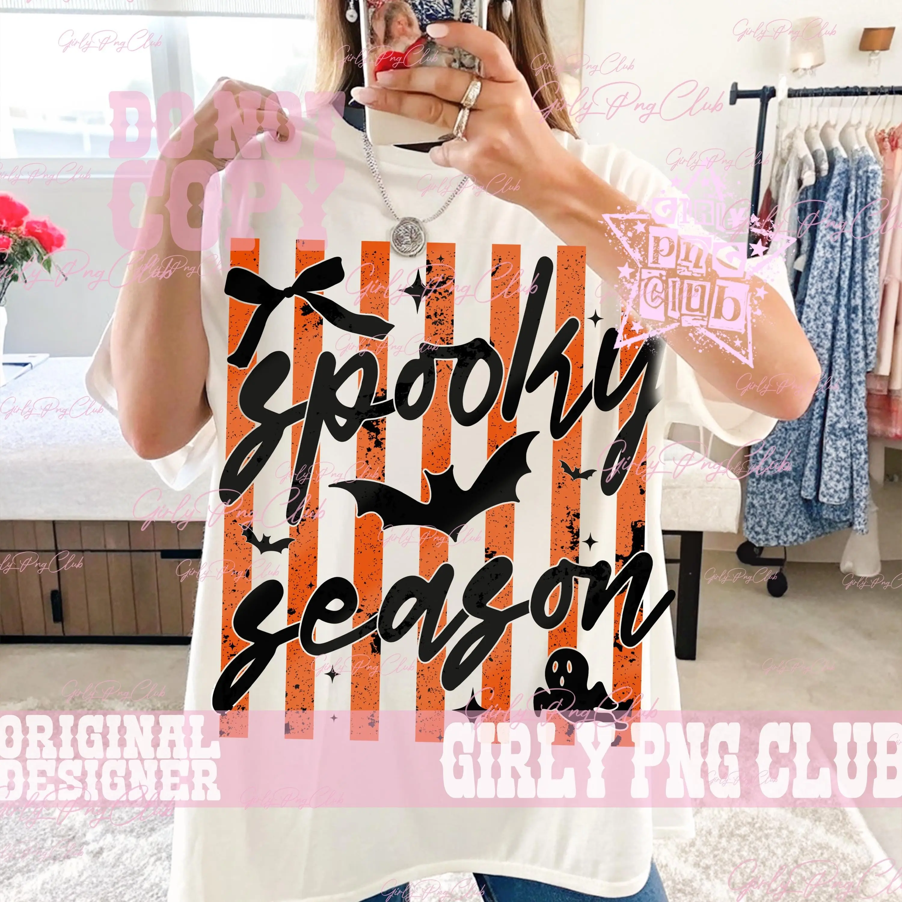 Comfort Colors Striped Spooky Season Shirt, Funny Bat Ghost Halloween Graphic Tee - photo 5