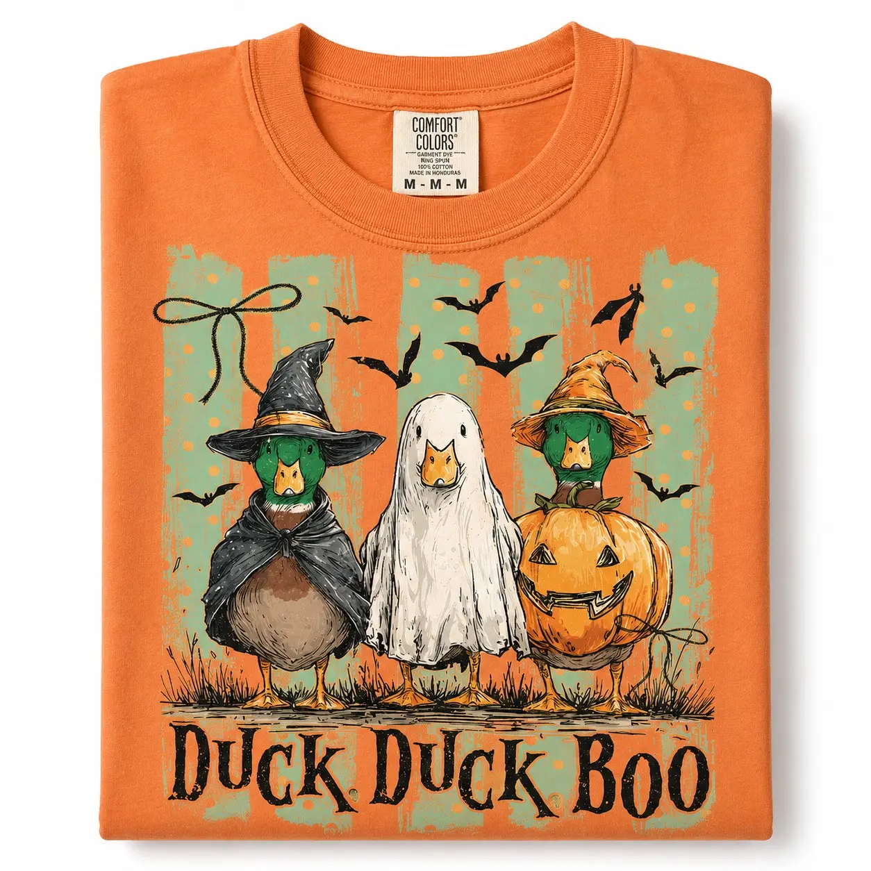 Stripes Duck Duck Boo Comfort Colors T-Shirt, Funny Goose Halloween Tee, Trick Or Treat Spooky Pumpkin Shirt - photo 4