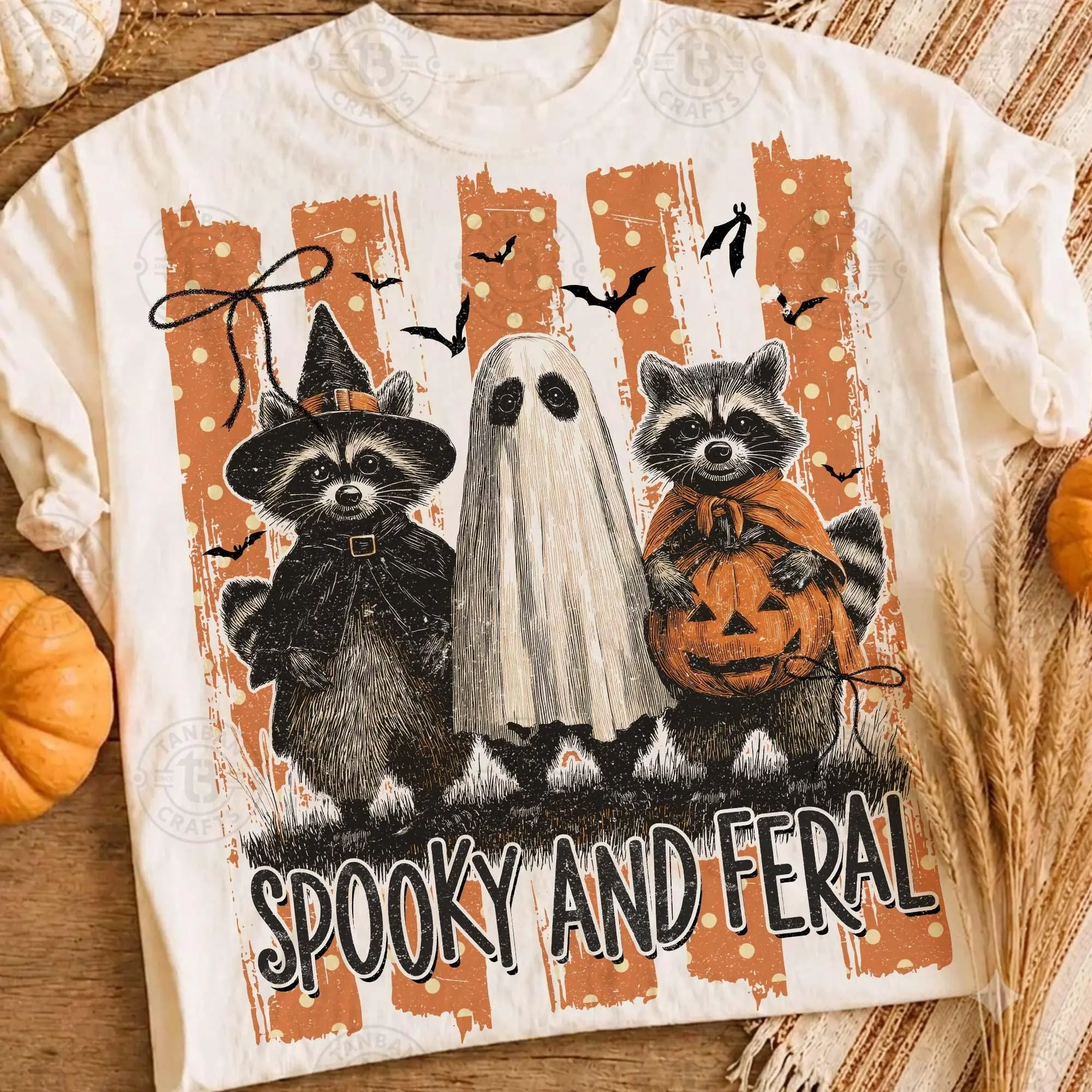 Comfort Colors Spooky and Feral Raccoon T-Shirt, Stripes Creepy Cute Ghost Halloween Mama Gift Tee - photo 3