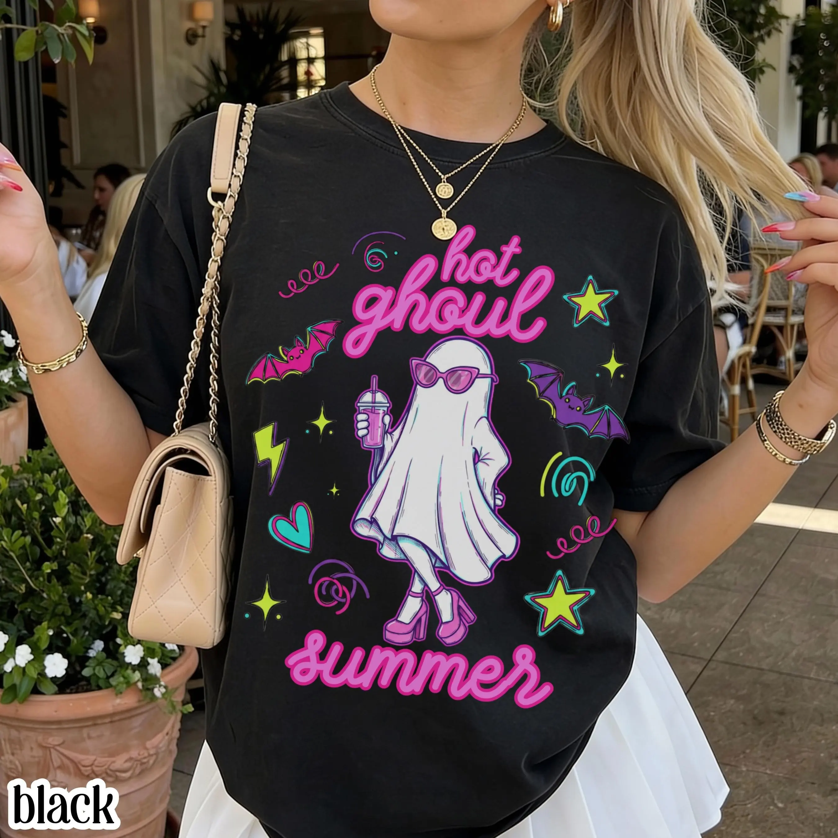 Summerween Comfort Colors Shirt, Girly 90s Halloween Ghost Tee, Cute Pink Boo Spooky Season Hot Ghoul Summer Top - photo 5