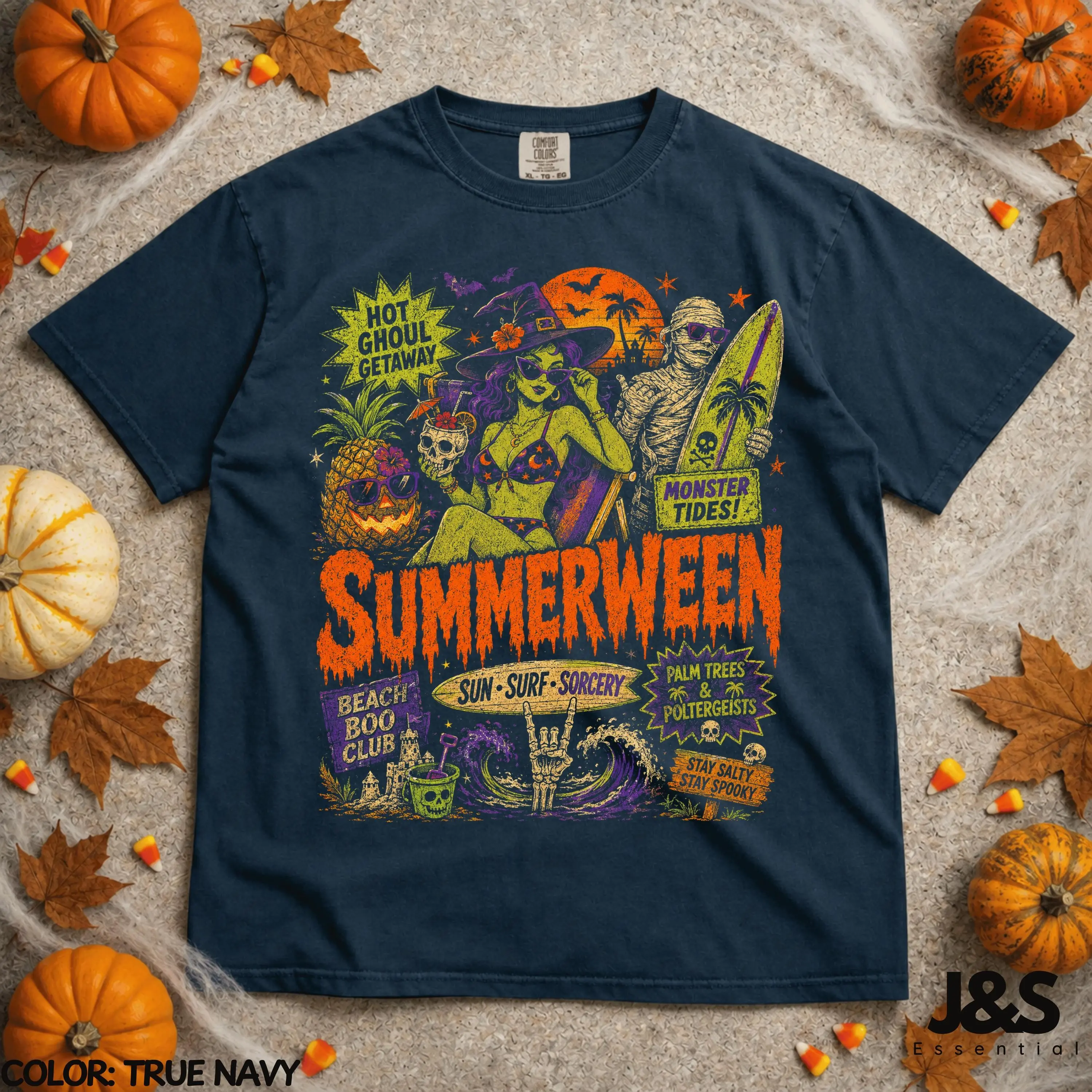 Summerween Halloween Shirt, Surf Monster Beach Horror Tee, Retro Vintage 90s Spooky Graphic Gift - photo 3