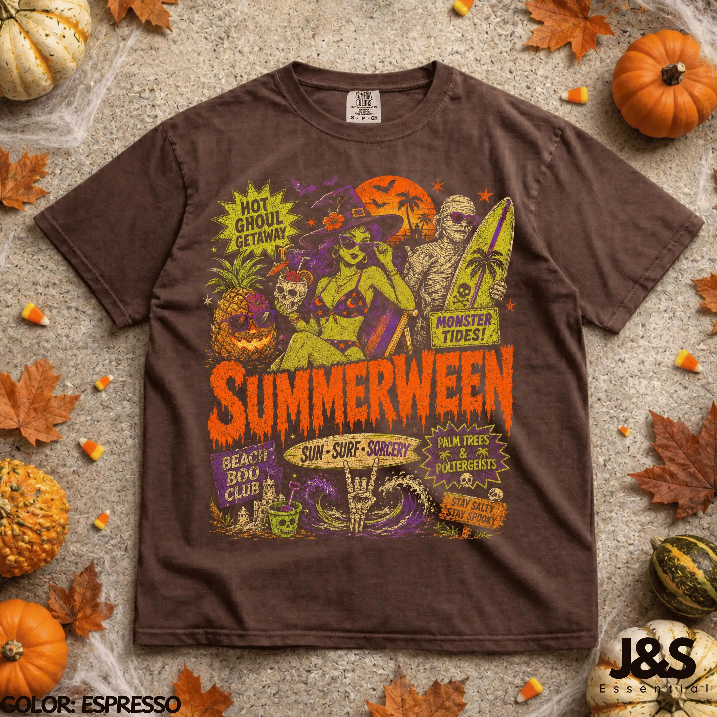 Summerween Halloween Shirt, Surf Monster Beach Horror Tee, Retro Vintage 90s Spooky Graphic Gift - photo 4