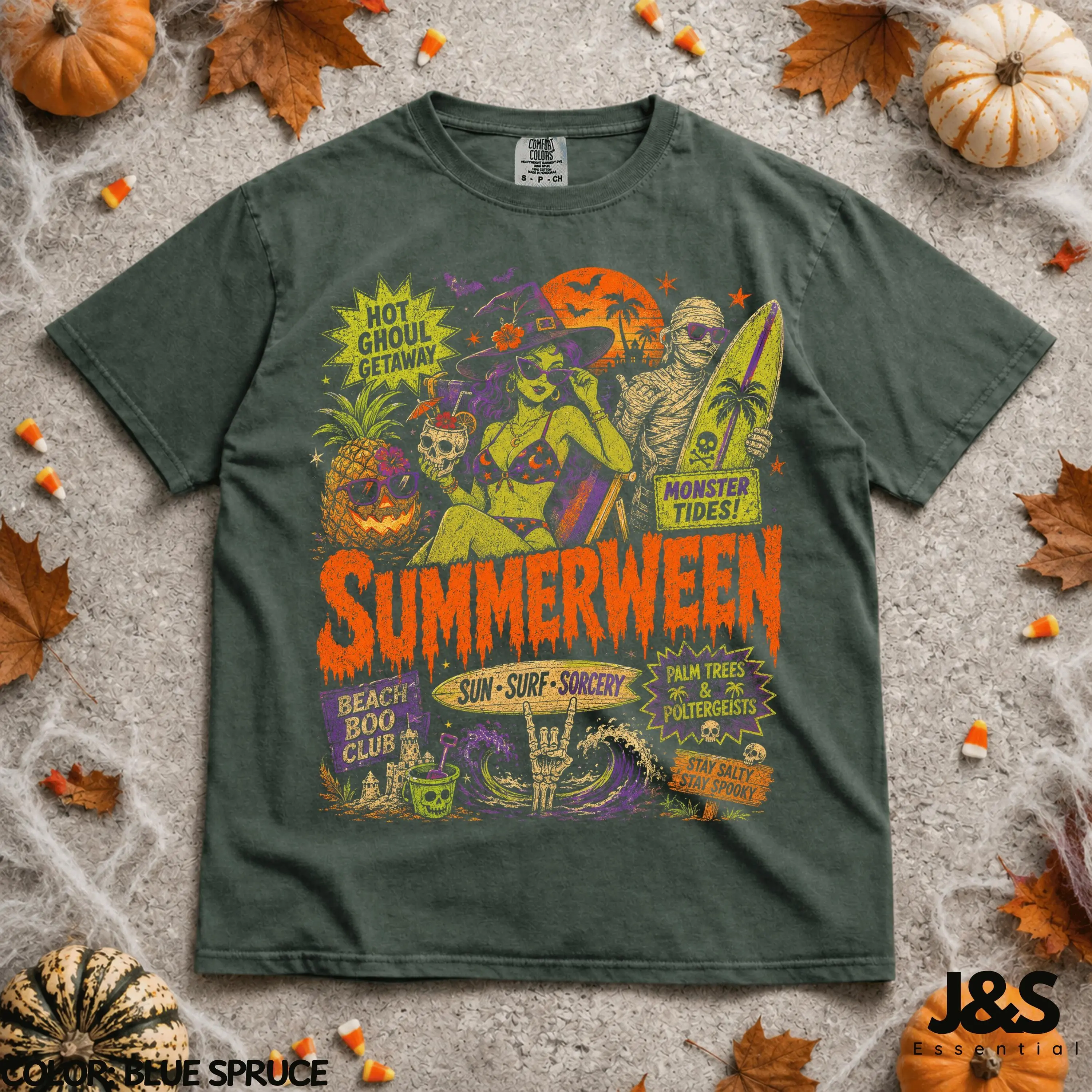 Summerween Halloween Shirt, Surf Monster Beach Horror Tee, Retro Vintage 90s Spooky Graphic Gift - photo 5