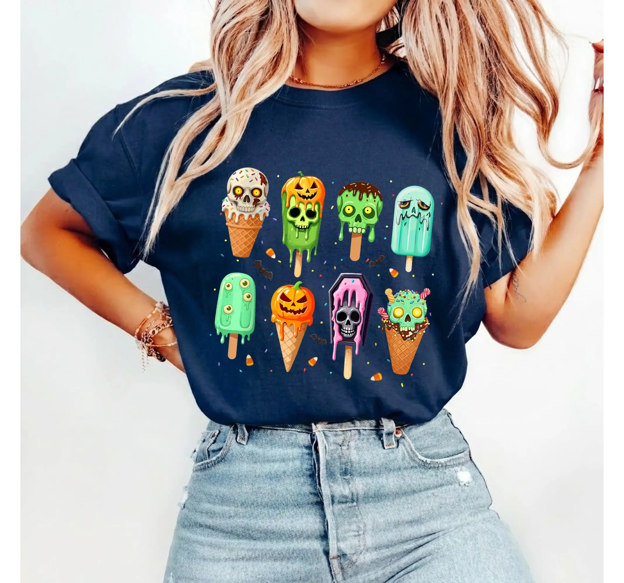 Summerween Spooky Popsicle Tee, Creepy Ice Cream Halloween Party Graphic T-Shirt