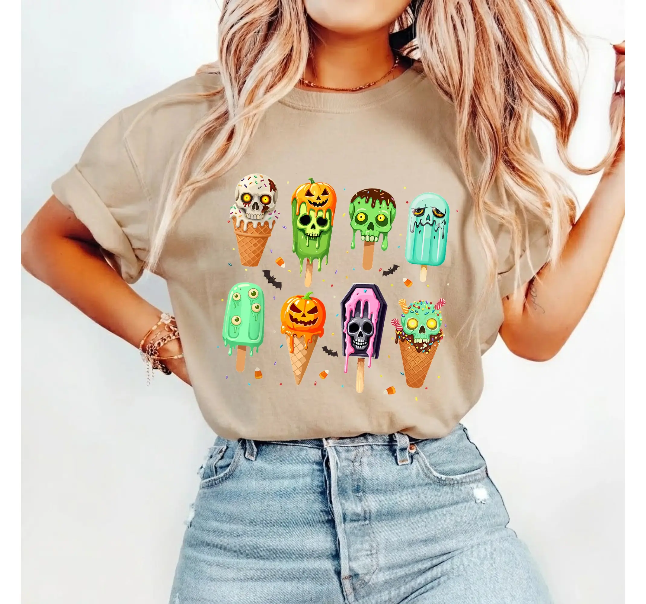 Summerween Spooky Popsicle Tee, Creepy Ice Cream Halloween Party Graphic T-Shirt - photo 3